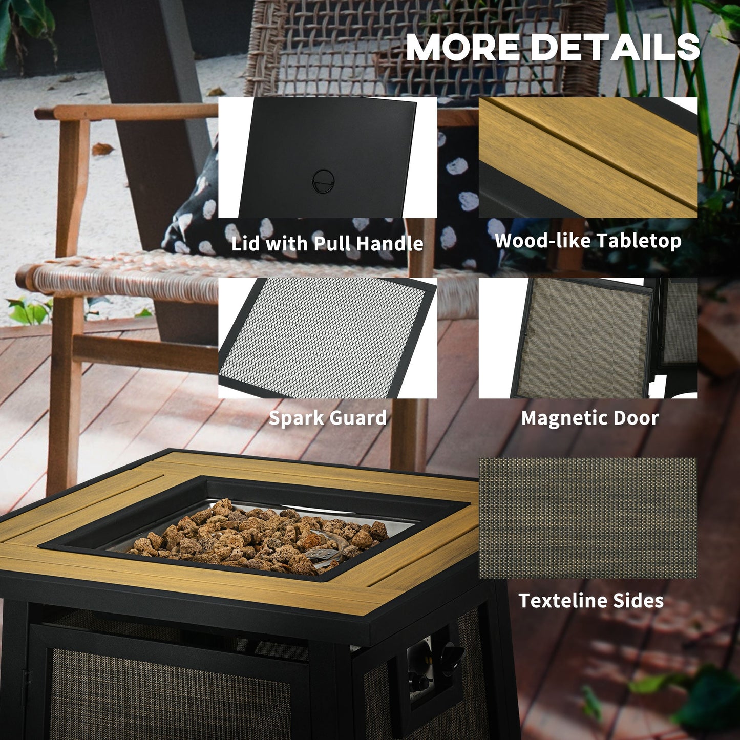28" Propane Fire Pit Table, 50,000 BTU Propane Fire Table with Steel Tabletop and Lid, Square Gas Firepit Table with Pulse Ignition, Lava Rocks, Waterproof Cover, Brown
