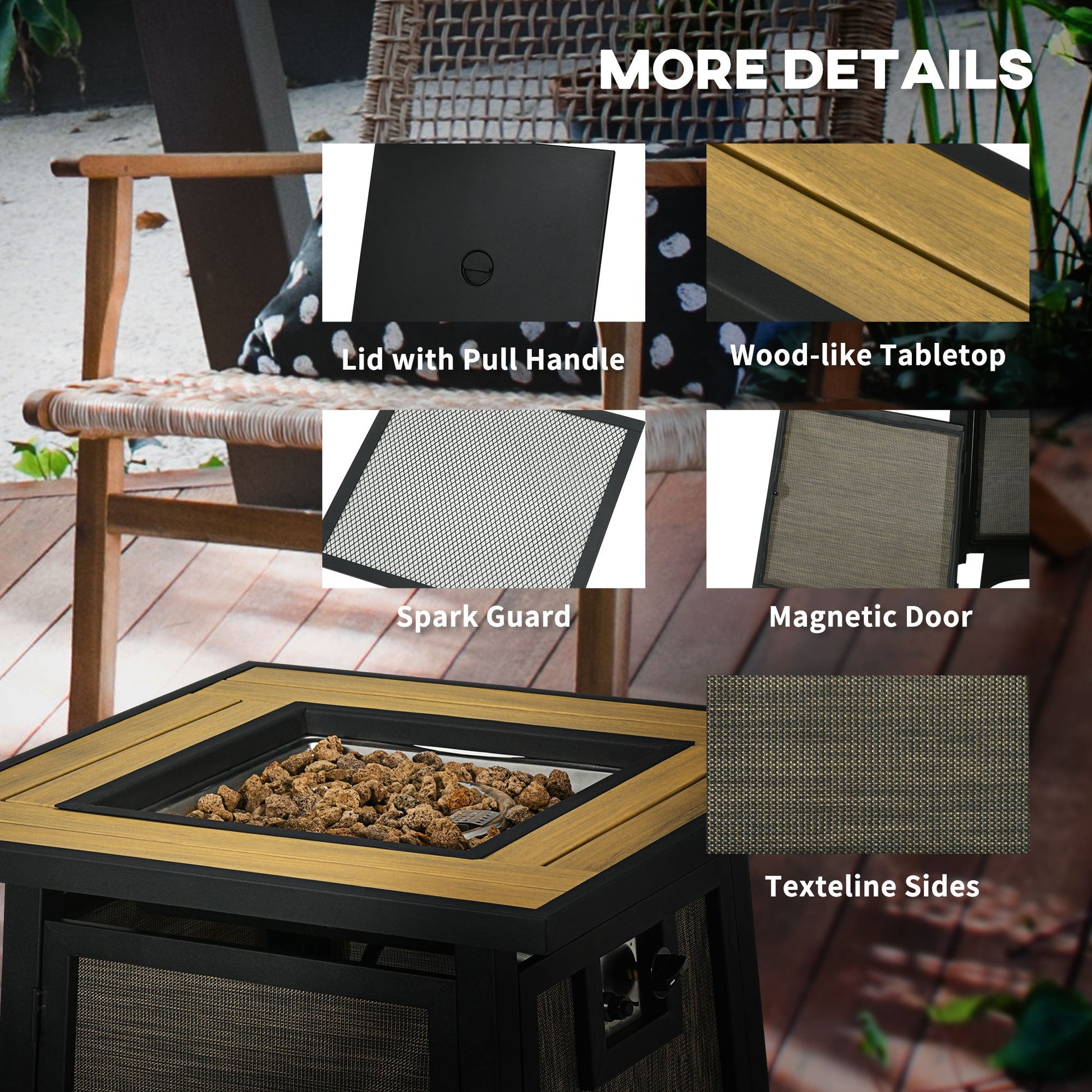 28" Propane Fire Pit Table, 50,000 BTU Propane Fire Table with Steel Tabletop and Lid, Square Gas Firepit Table with Pulse Ignition, Lava Rocks, Waterproof Cover, Brown