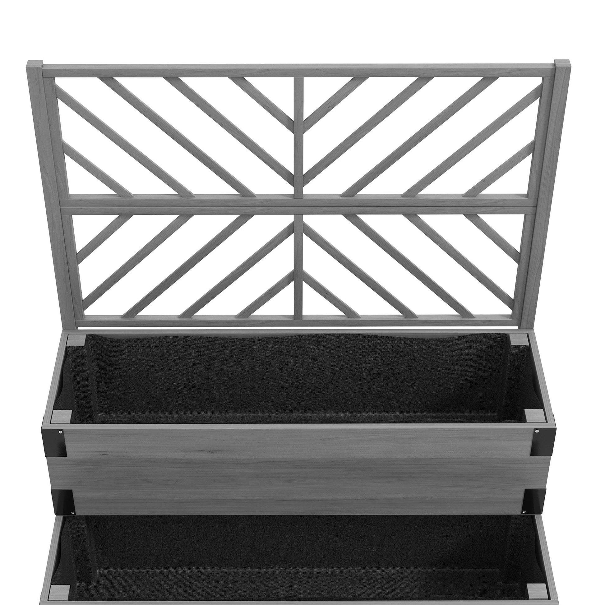 Raised Garden Bed with Trellis, 2 Tier Wooden Elevated Planter Box with Legs and Metal Corners for Vegetables, Flowers, Herbs, Grey