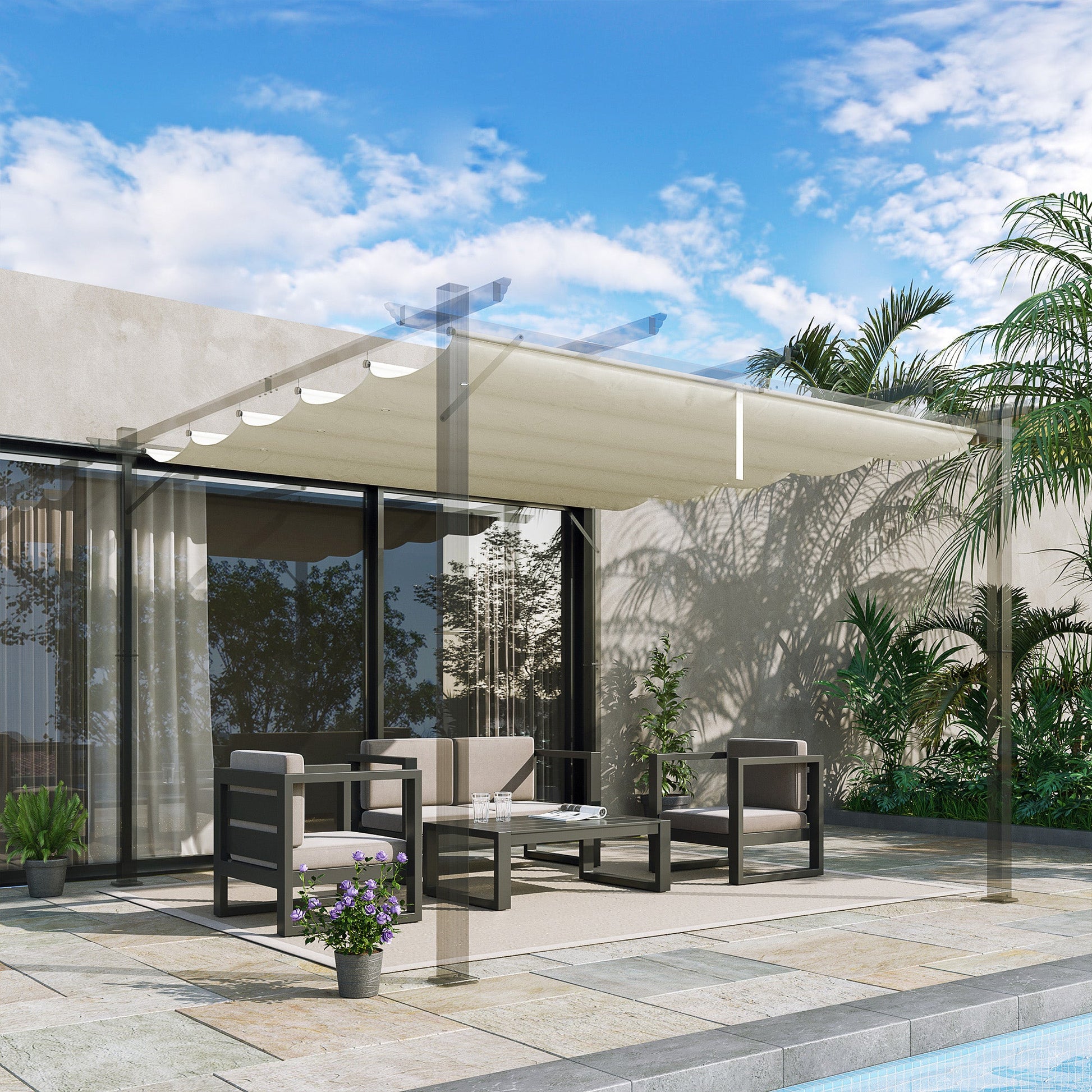 Retractable Replacement Pergola Canopy for 10' x 10' Pergola, Pergola Cover Replacement, Cream White