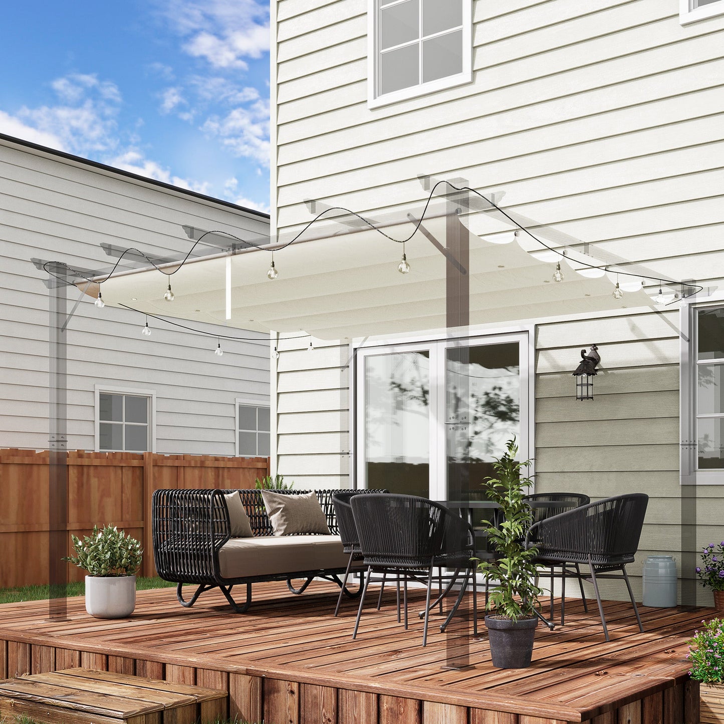 Retractable Replacement Pergola Canopy for 10' x 10' Pergola, Pergola Cover Replacement, Cream White