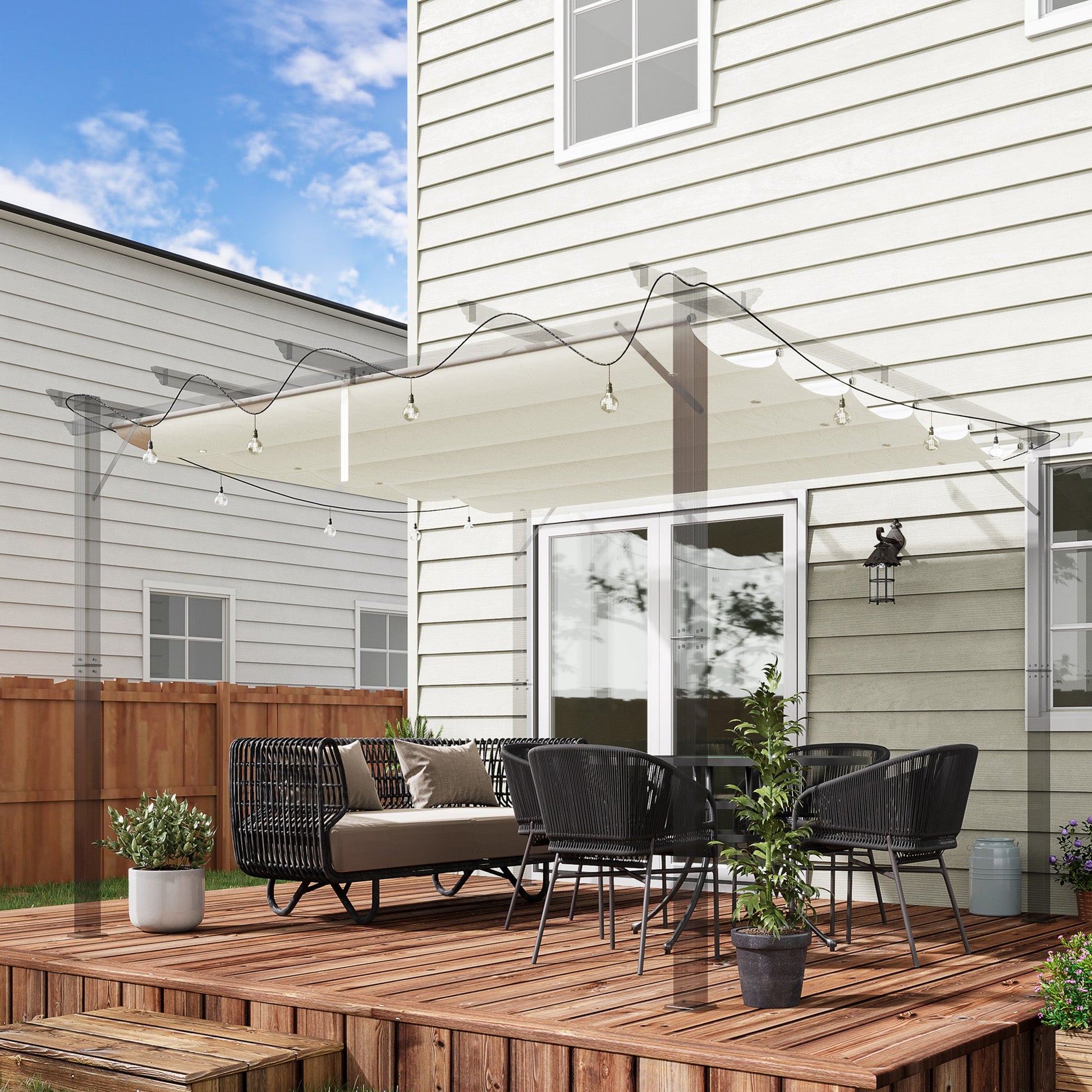 Retractable Replacement Pergola Canopy for 10' x 10' Pergola, Pergola Cover Replacement, Cream White