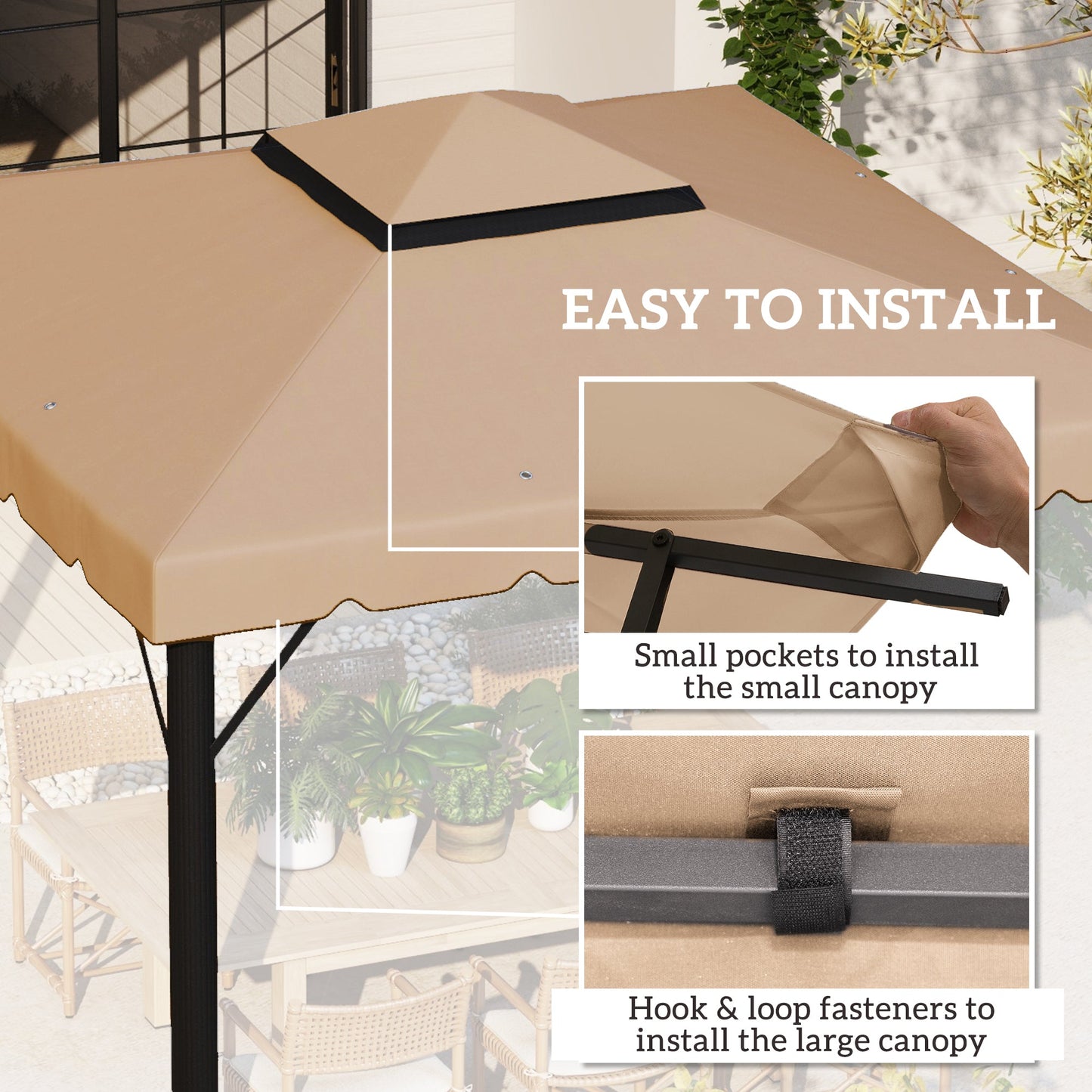 9.8' x 9.8' Gazebo Replacement Canopy, Gazebo Top Cover with Double Vented Roof for Garden Patio Outdoor TOP ONLY, Khaki