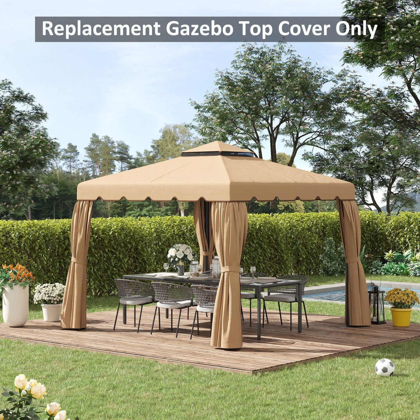 9.8' x 9.8' Gazebo Replacement Canopy, Gazebo Top Cover with Double Vented Roof for Garden Patio Outdoor TOP ONLY, Khaki