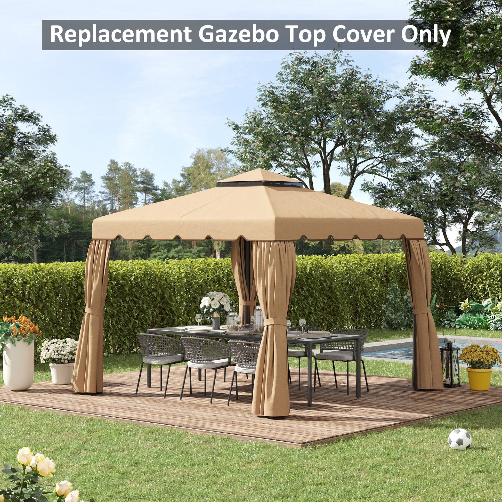 9.8' x 9.8' Gazebo Replacement Canopy, Gazebo Top Cover with Double Vented Roof for Garden Patio Outdoor TOP ONLY, Khaki