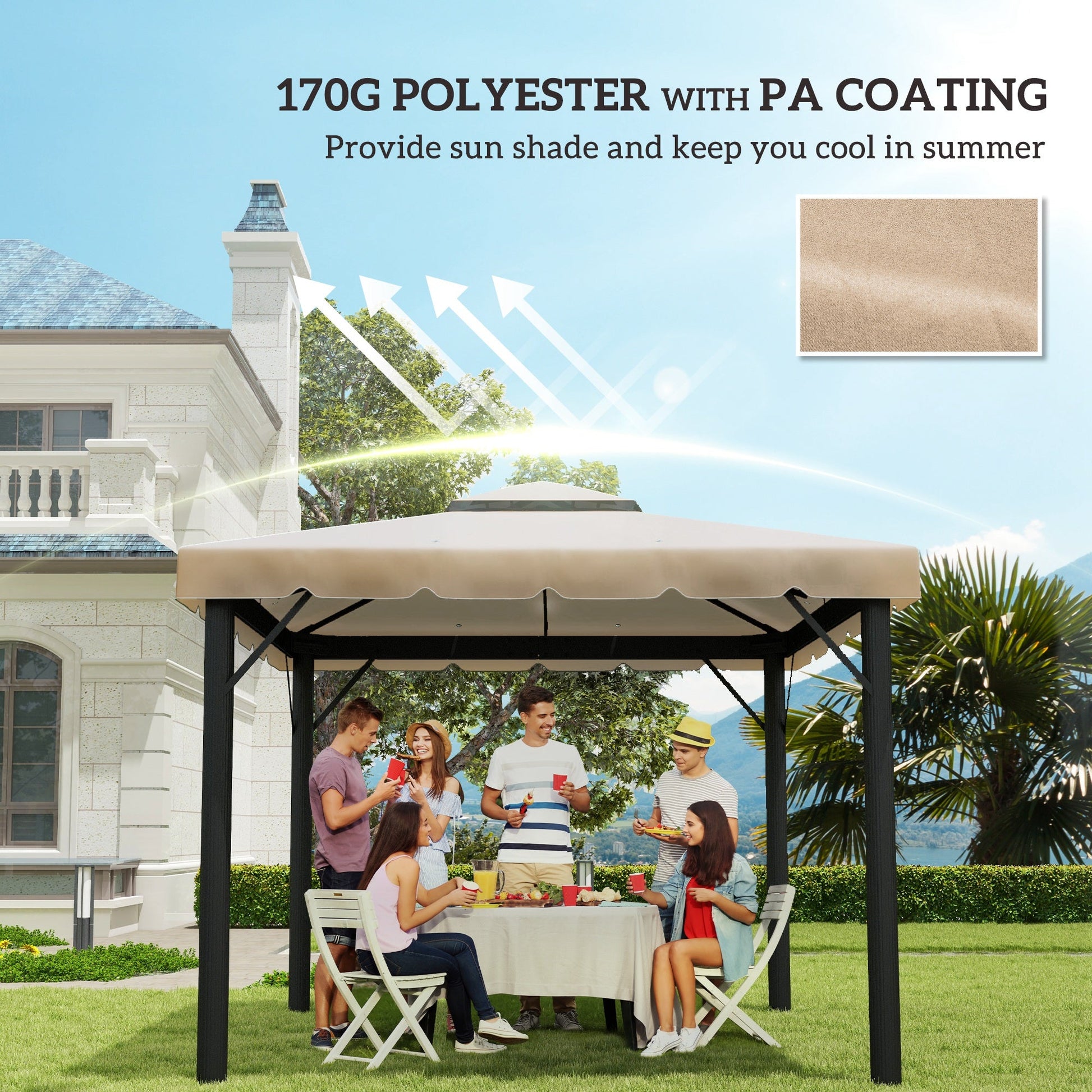 9.8' x 9.8' Gazebo Replacement Canopy, Gazebo Top Cover with Double Vented Roof for Garden Patio Outdoor TOP ONLY, Khaki