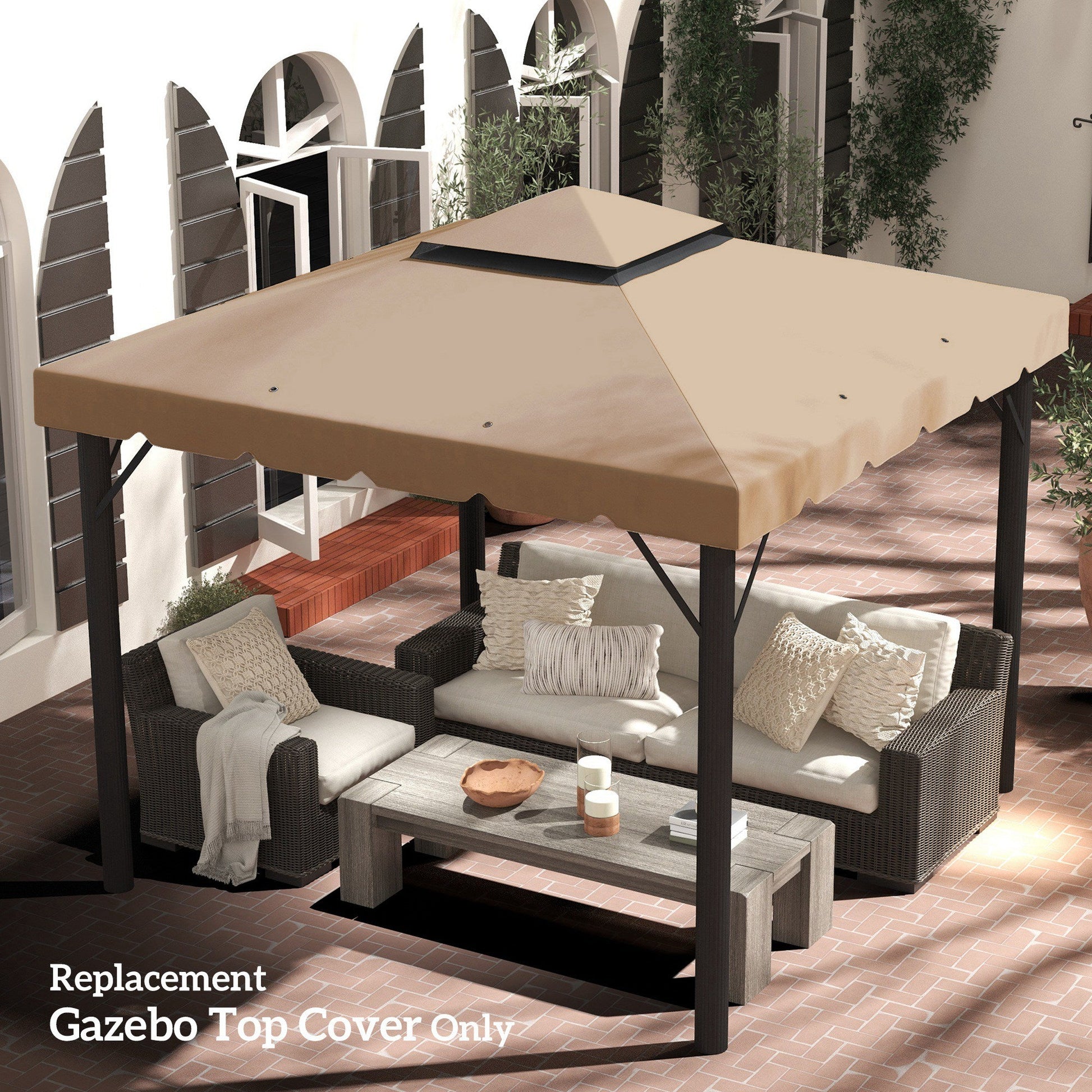 9.8' x 9.8' Gazebo Replacement Canopy, Gazebo Top Cover with Double Vented Roof for Garden Patio Outdoor TOP ONLY, Khaki