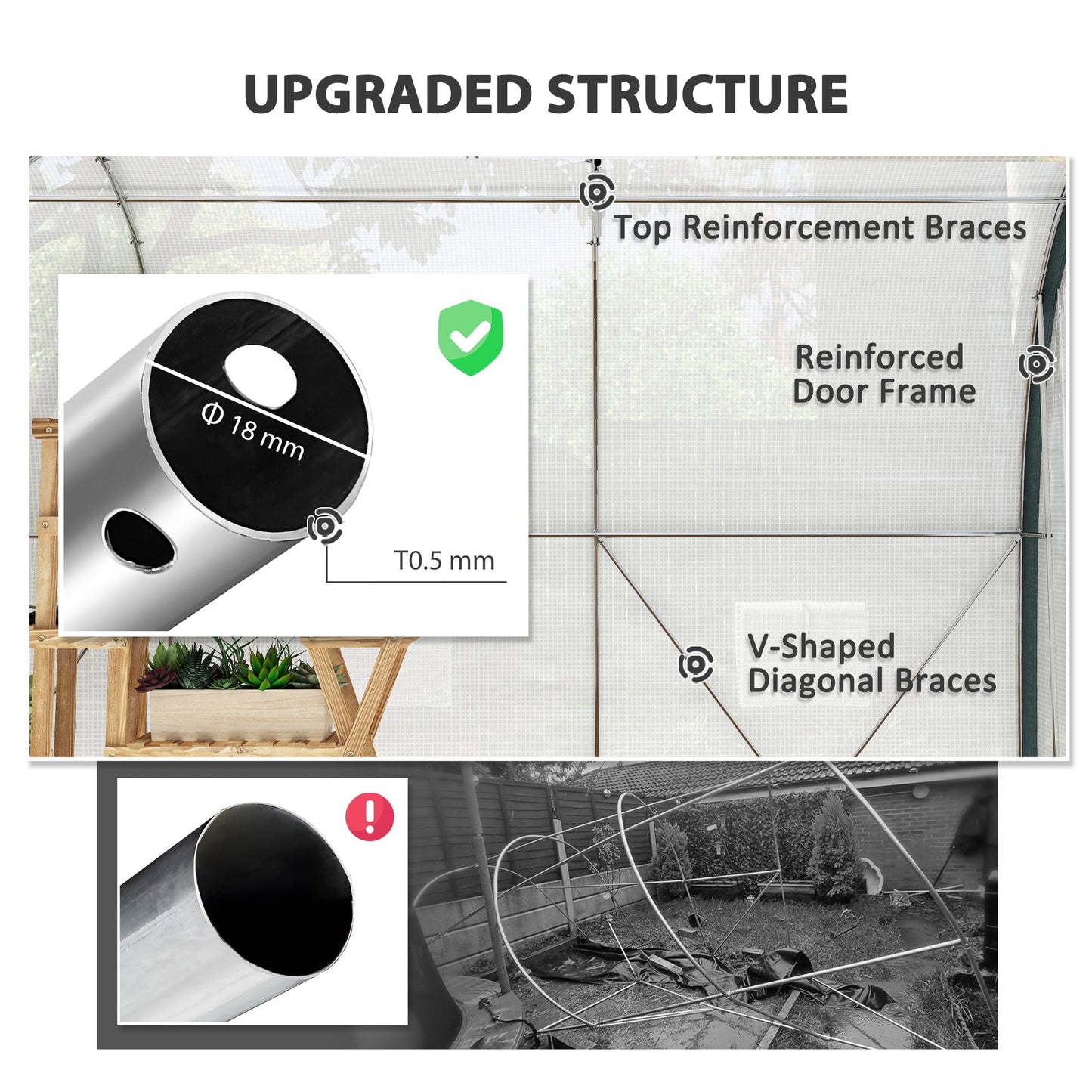 10'x6.6'x6.6' Walk-in Tunnel Greenhouse with Zipped Roll Up Mesh Door, 6 Mesh Windows, Plant Hot House Tent with PE Cover, 6 Plant Labels Gloves, White