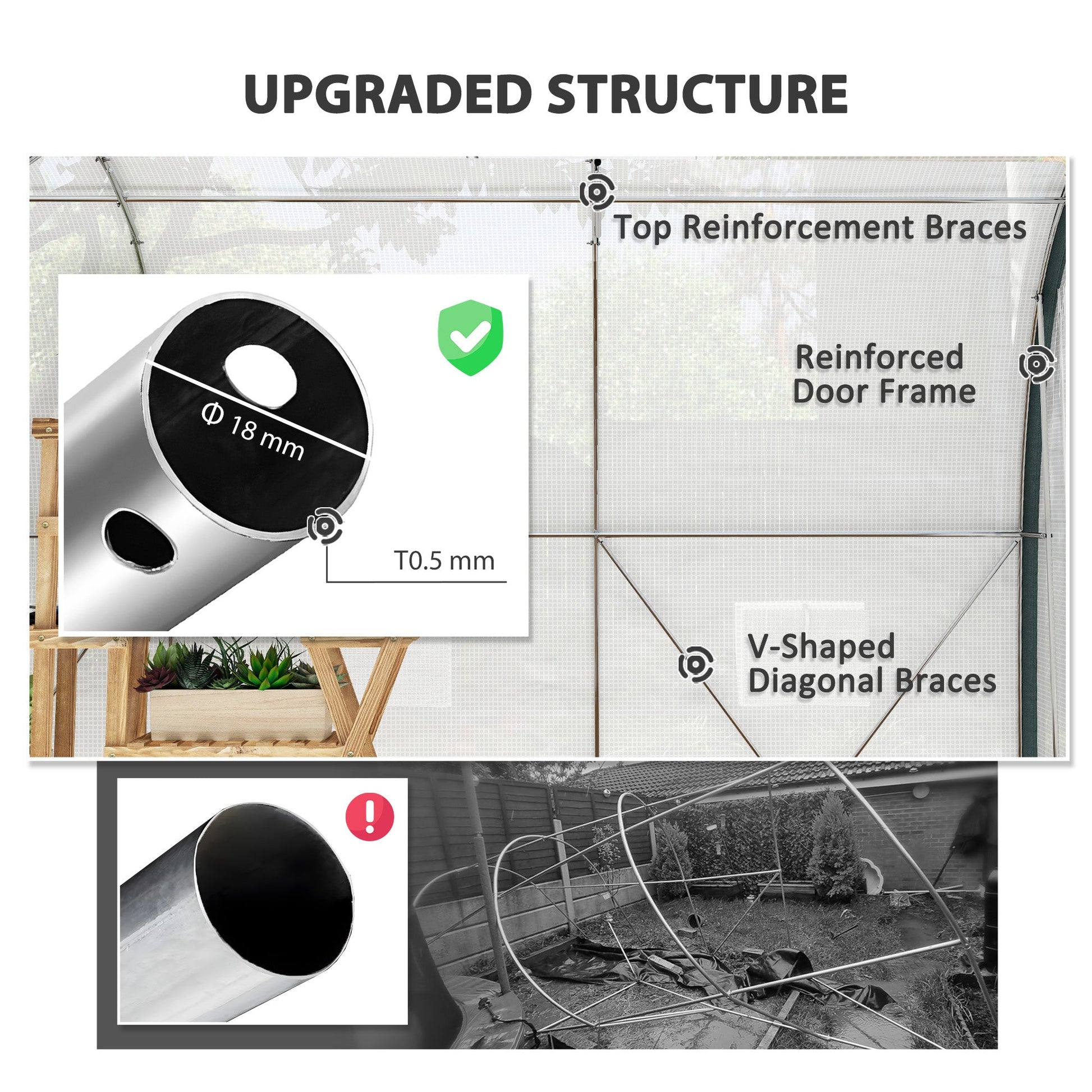 10'x6.6'x6.6' Walk-in Tunnel Greenhouse with Zipped Roll Up Mesh Door, 6 Mesh Windows, Plant Hot House Tent with PE Cover, 6 Plant Labels Gloves, White