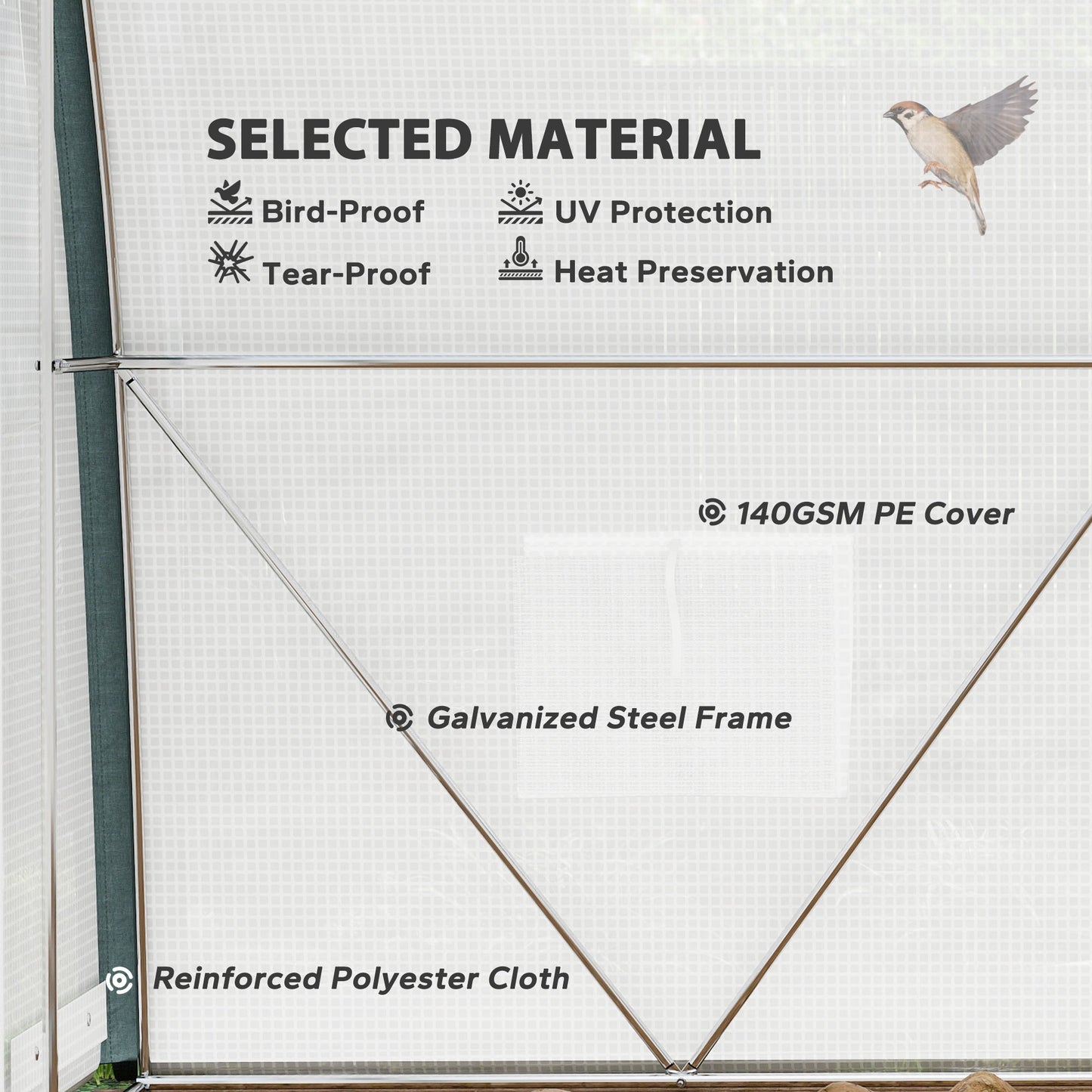 10'x6.6'x6.6' Walk-in Tunnel Greenhouse with Zipped Roll Up Mesh Door, 6 Mesh Windows, Plant Hot House Tent with PE Cover, 6 Plant Labels Gloves, White
