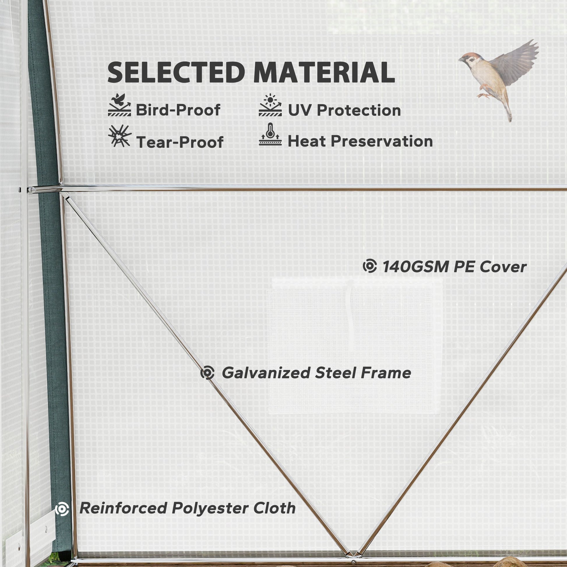 10'x6.6'x6.6' Walk-in Tunnel Greenhouse with Zipped Roll Up Mesh Door, 6 Mesh Windows, Plant Hot House Tent with PE Cover, 6 Plant Labels Gloves, White