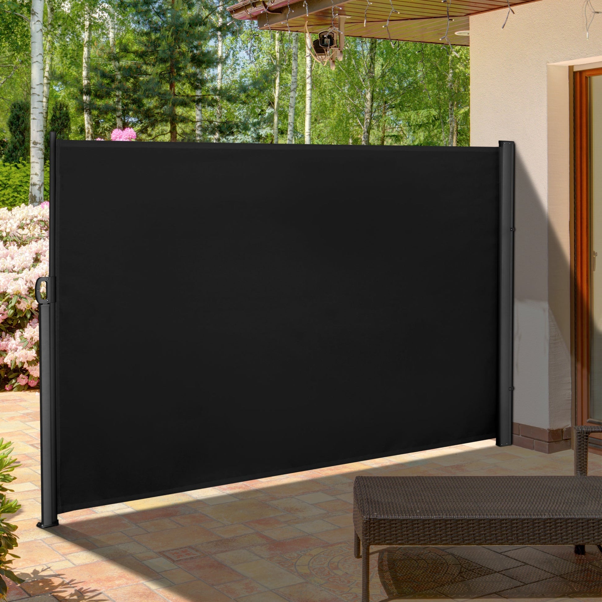 118" x 71" Retractable Side Awning Patio Outdoor Folding Privacy Screen with Resistance to UV Rays & Wind, Black