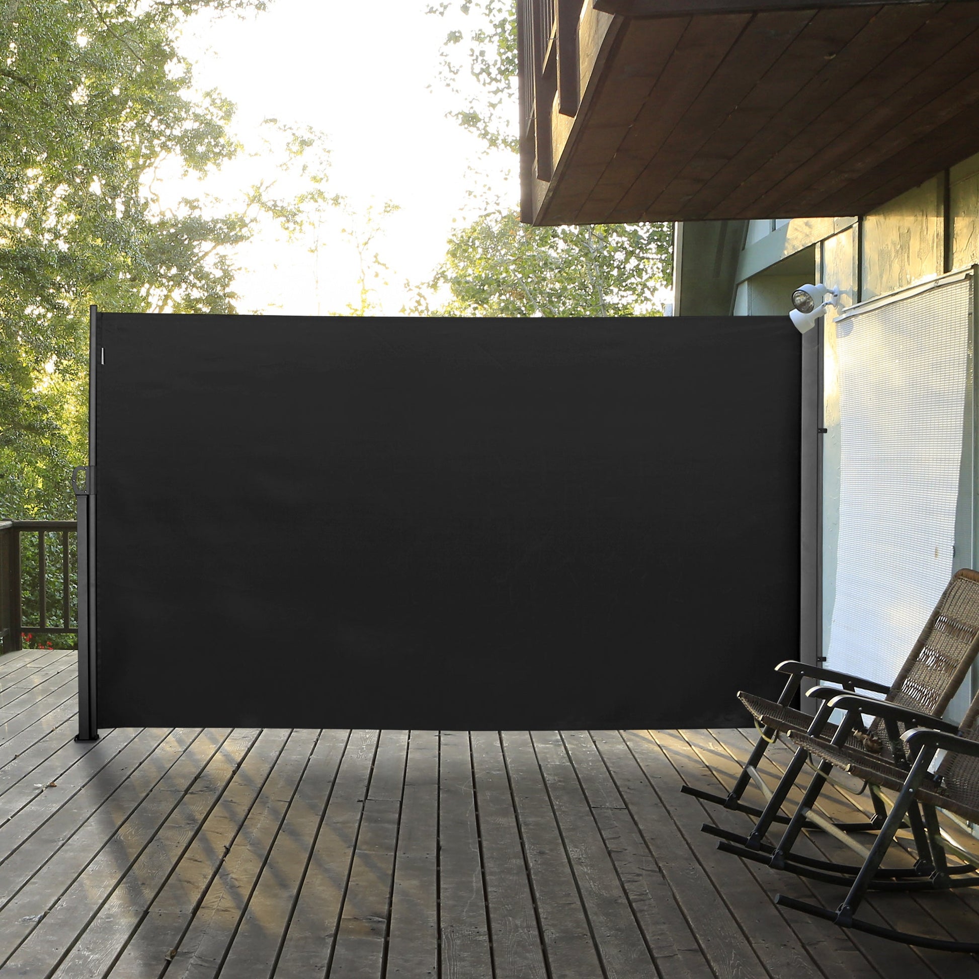 118" x 71" Retractable Side Awning Patio Outdoor Folding Privacy Screen with Resistance to UV Rays & Wind, Black