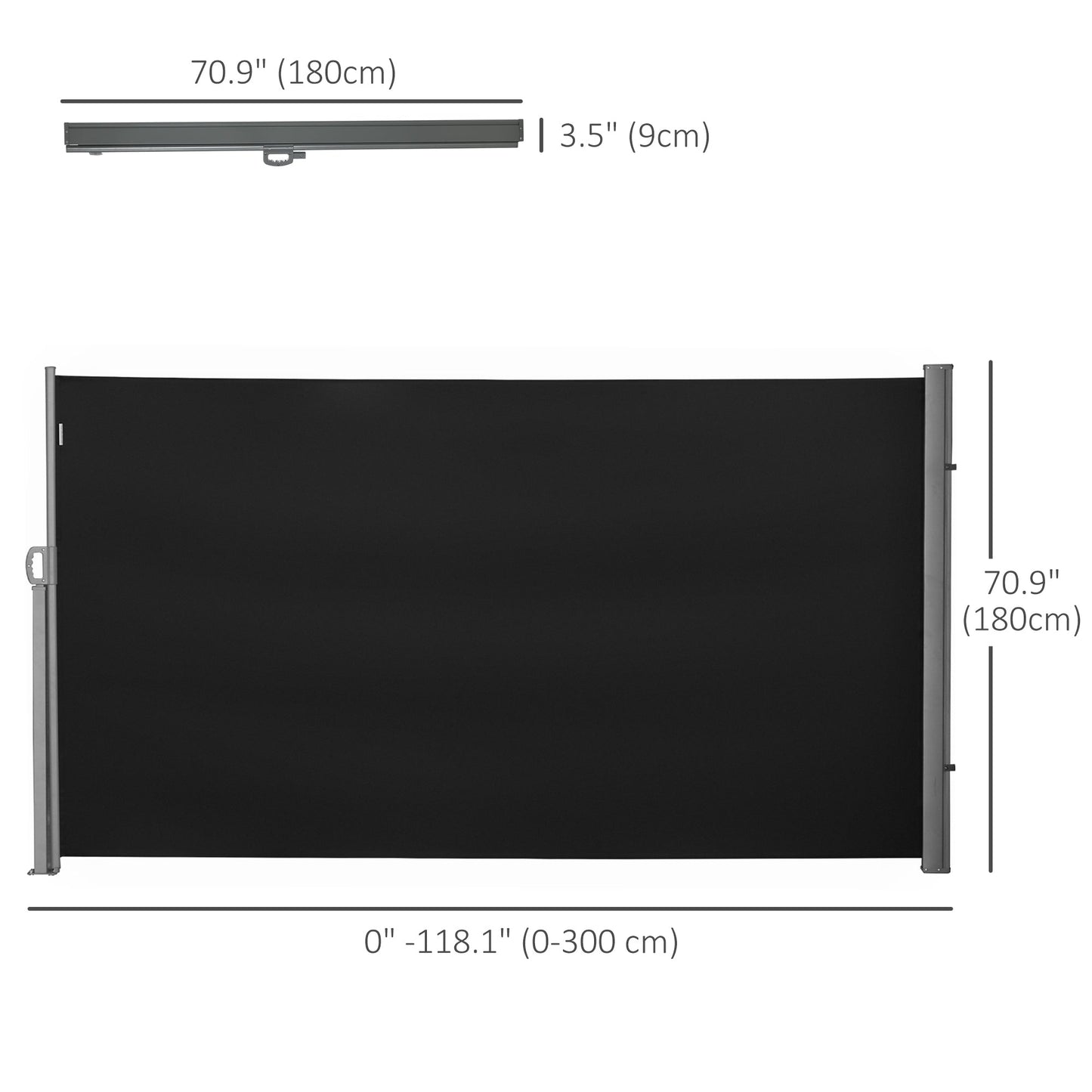 118" x 71" Retractable Side Awning Patio Outdoor Folding Privacy Screen with Resistance to UV Rays & Wind, Black
