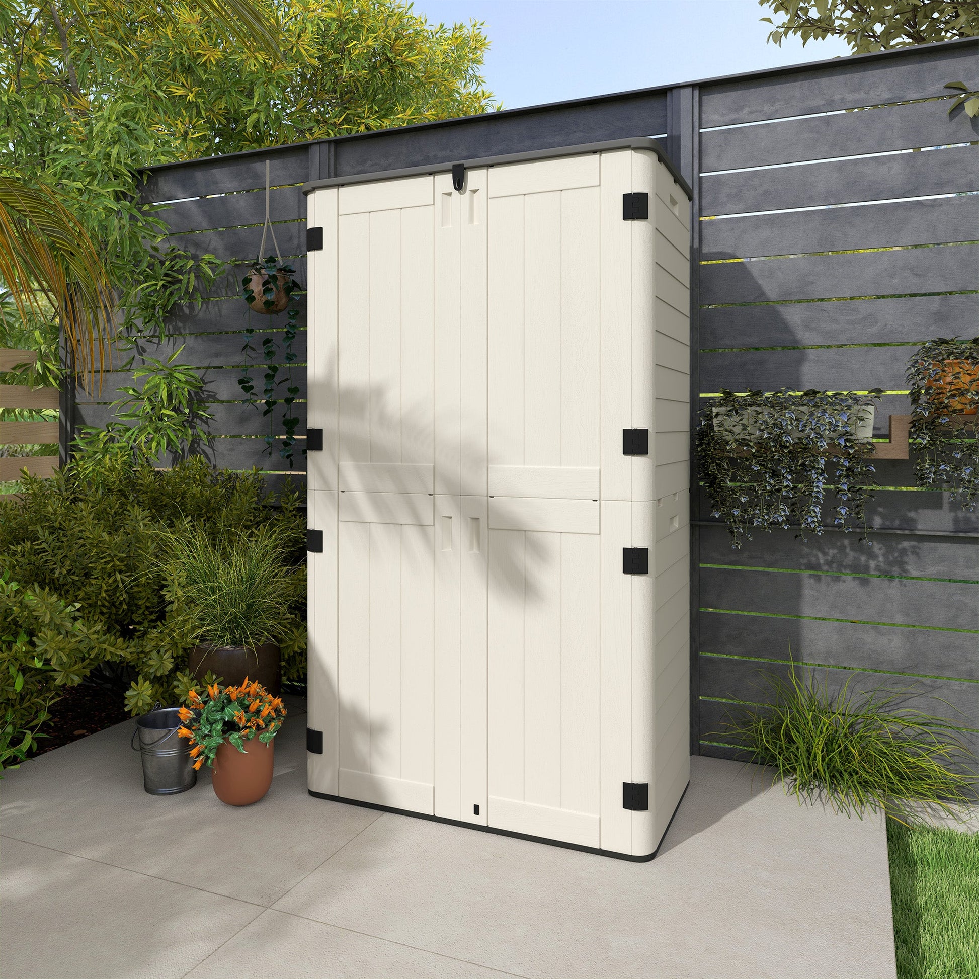 368 Gallon Outdoor Storage Cabinet Deck Box, Waterproof Horizontal Storage Shed with Openable Top and Lockable Doors for Lawnmower, Garbage Bin, Patio Accessories