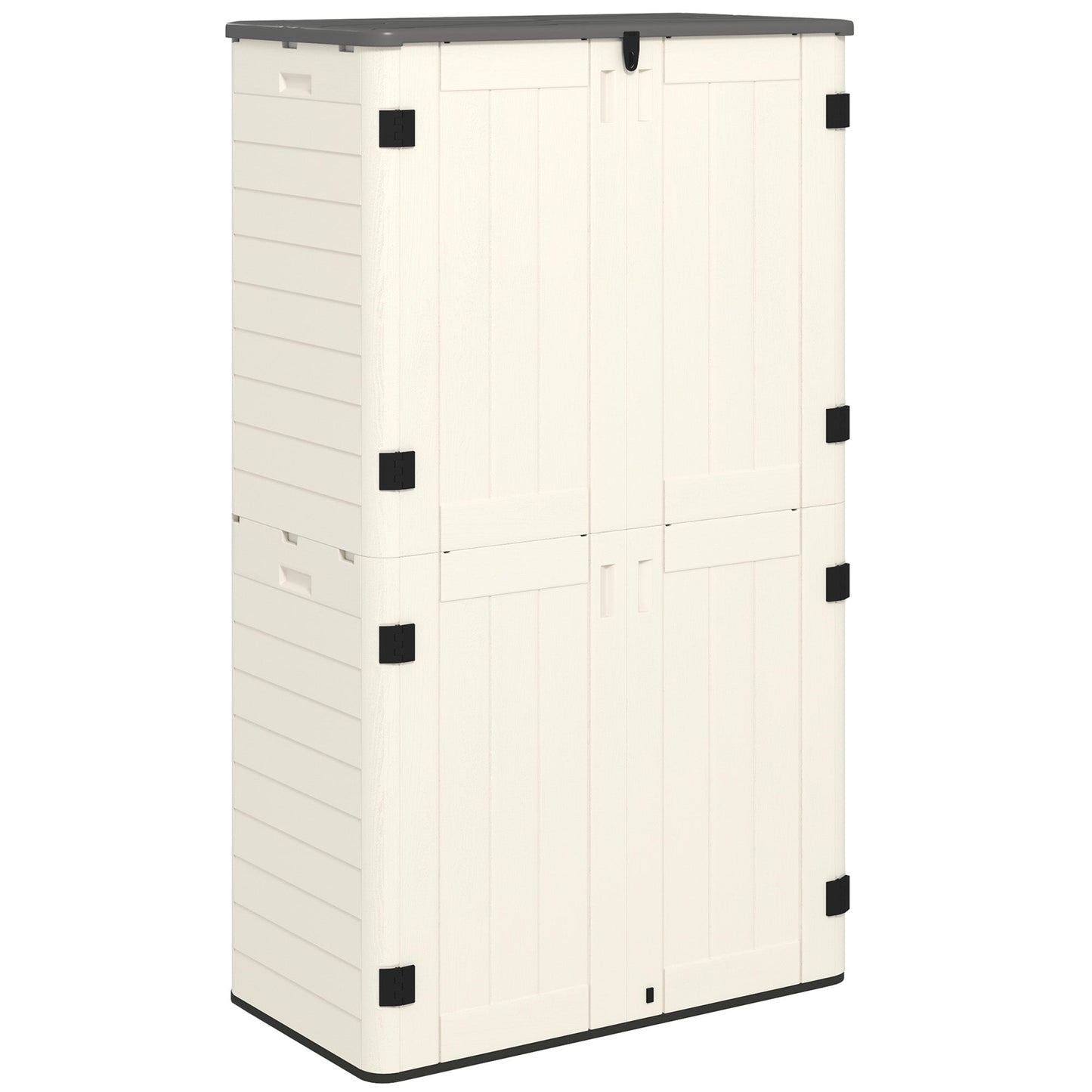 368 Gallon Outdoor Storage Cabinet Deck Box, Waterproof Horizontal Storage Shed with Openable Top and Lockable Doors for Lawnmower, Garbage Bin, Patio Accessories