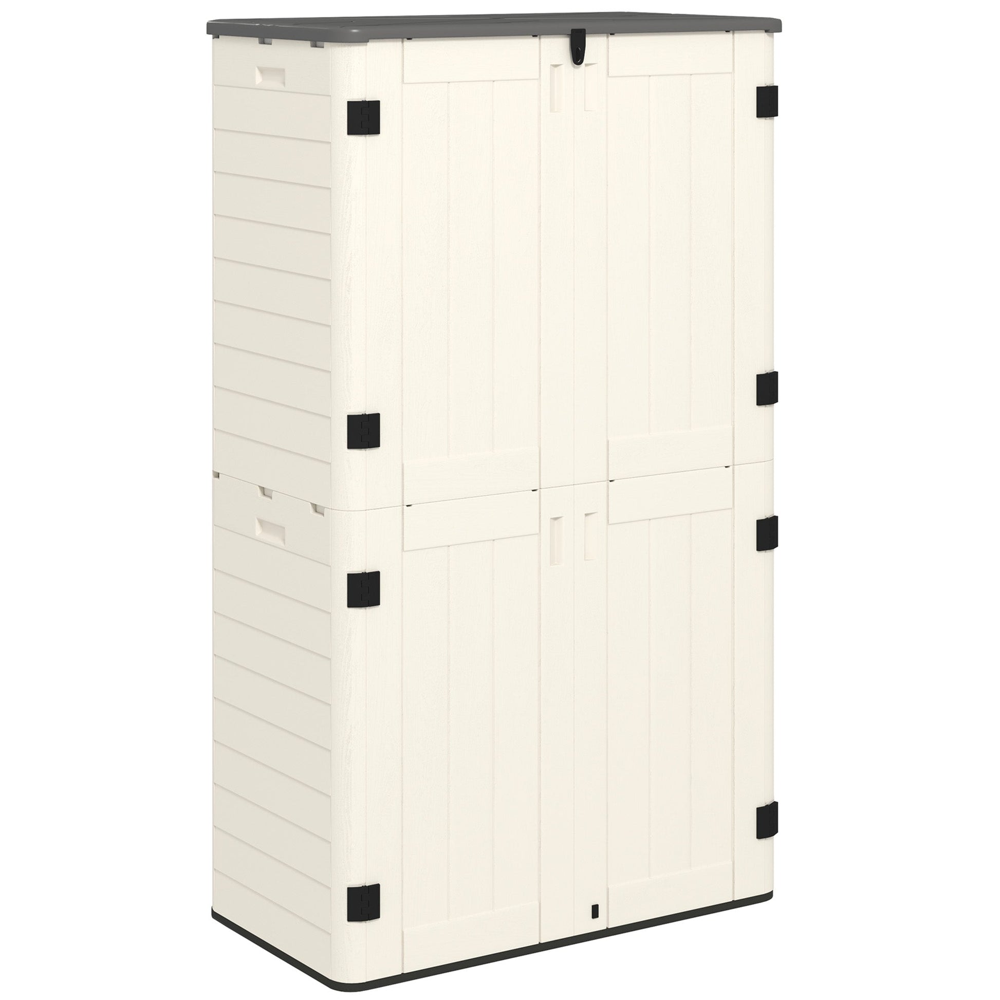 368 Gallon Outdoor Storage Cabinet Deck Box, Waterproof Horizontal Storage Shed with Openable Top and Lockable Doors for Lawnmower, Garbage Bin, Patio Accessories