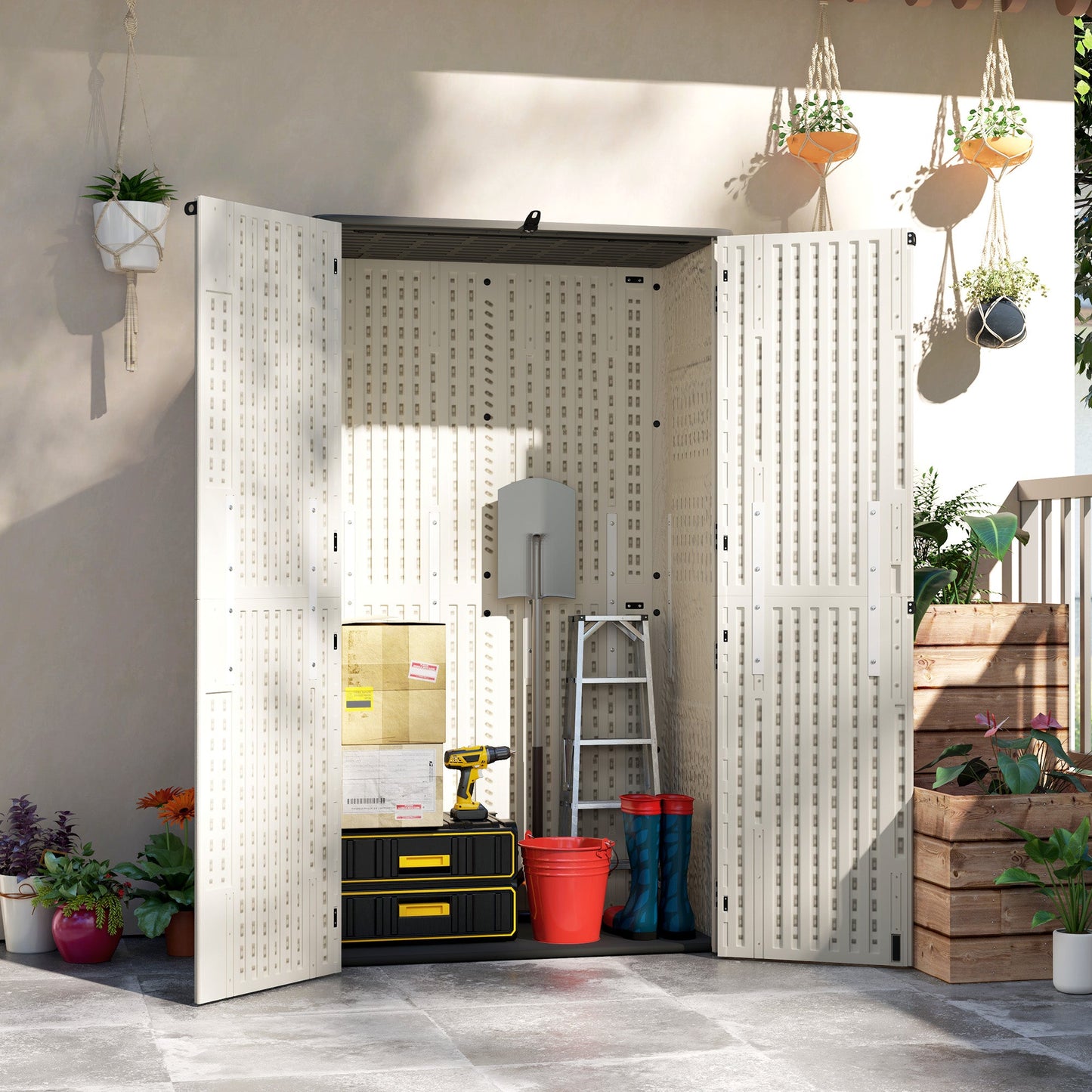 368 Gallon Outdoor Storage Cabinet Deck Box, Waterproof Horizontal Storage Shed with Openable Top and Lockable Doors for Lawnmower, Garbage Bin, Patio Accessories