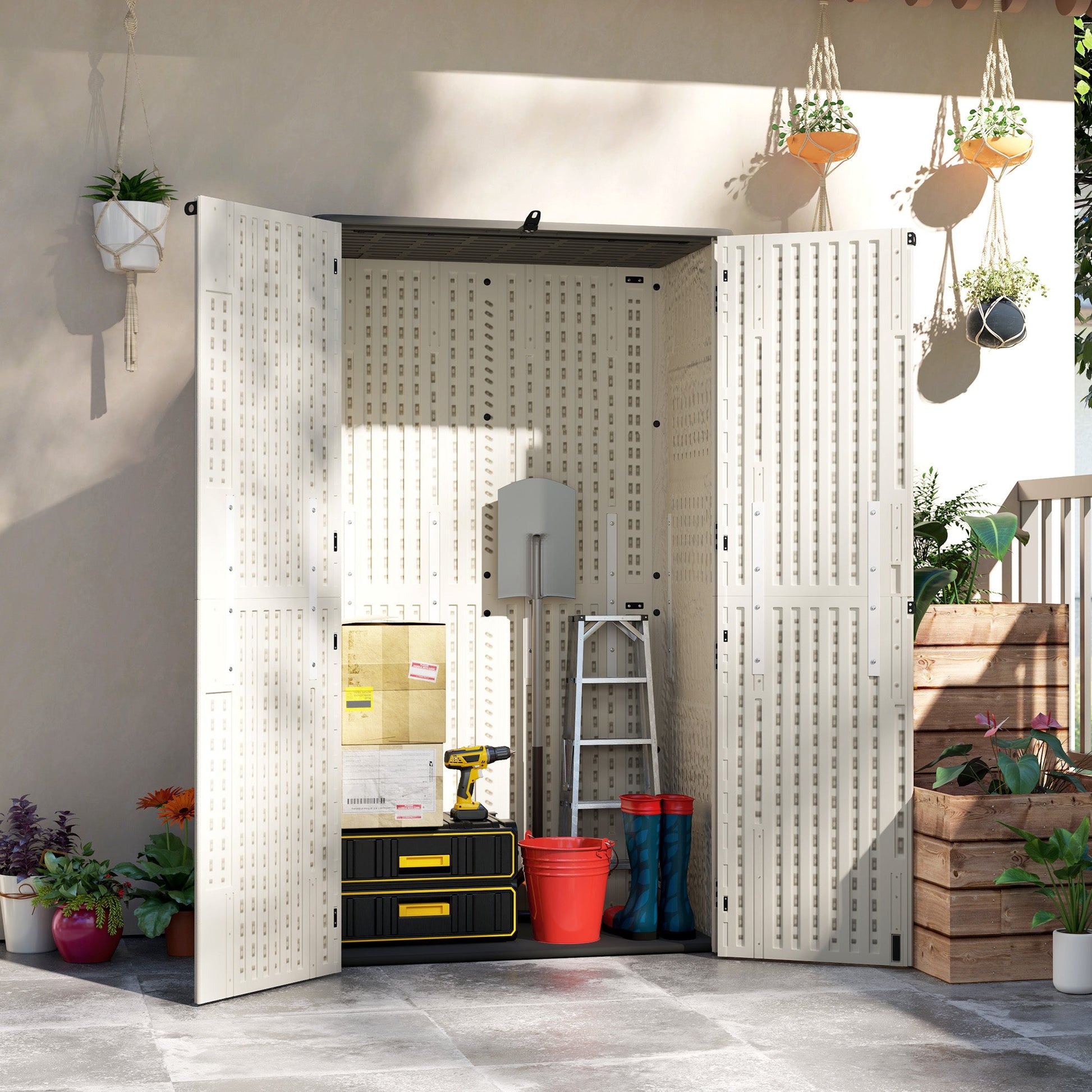 368 Gallon Outdoor Storage Cabinet Deck Box, Waterproof Horizontal Storage Shed with Openable Top and Lockable Doors for Lawnmower, Garbage Bin, Patio Accessories