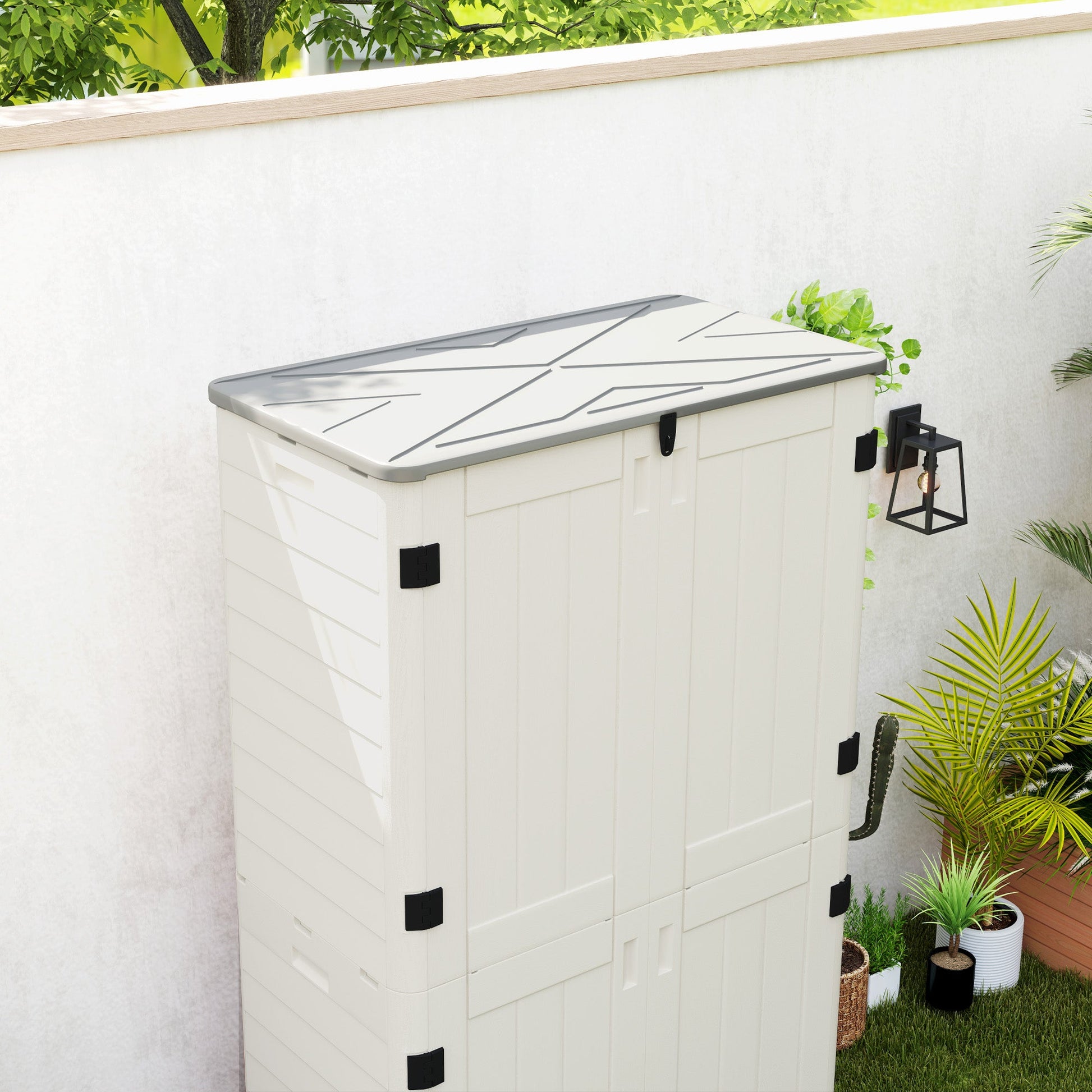368 Gallon Outdoor Storage Cabinet Deck Box, Waterproof Horizontal Storage Shed with Openable Top and Lockable Doors for Lawnmower, Garbage Bin, Patio Accessories