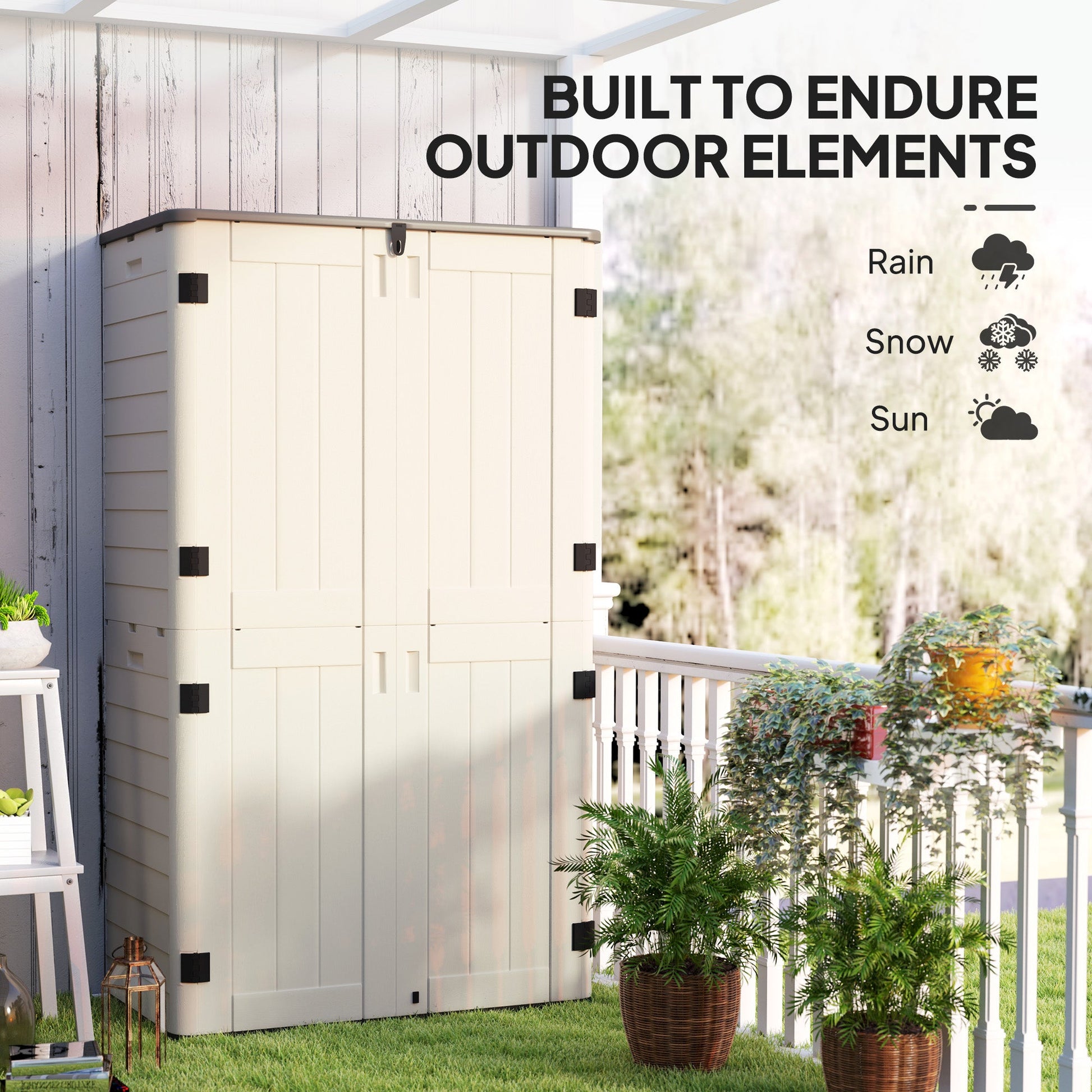368 Gallon Outdoor Storage Cabinet Deck Box, Waterproof Horizontal Storage Shed with Openable Top and Lockable Doors for Lawnmower, Garbage Bin, Patio Accessories