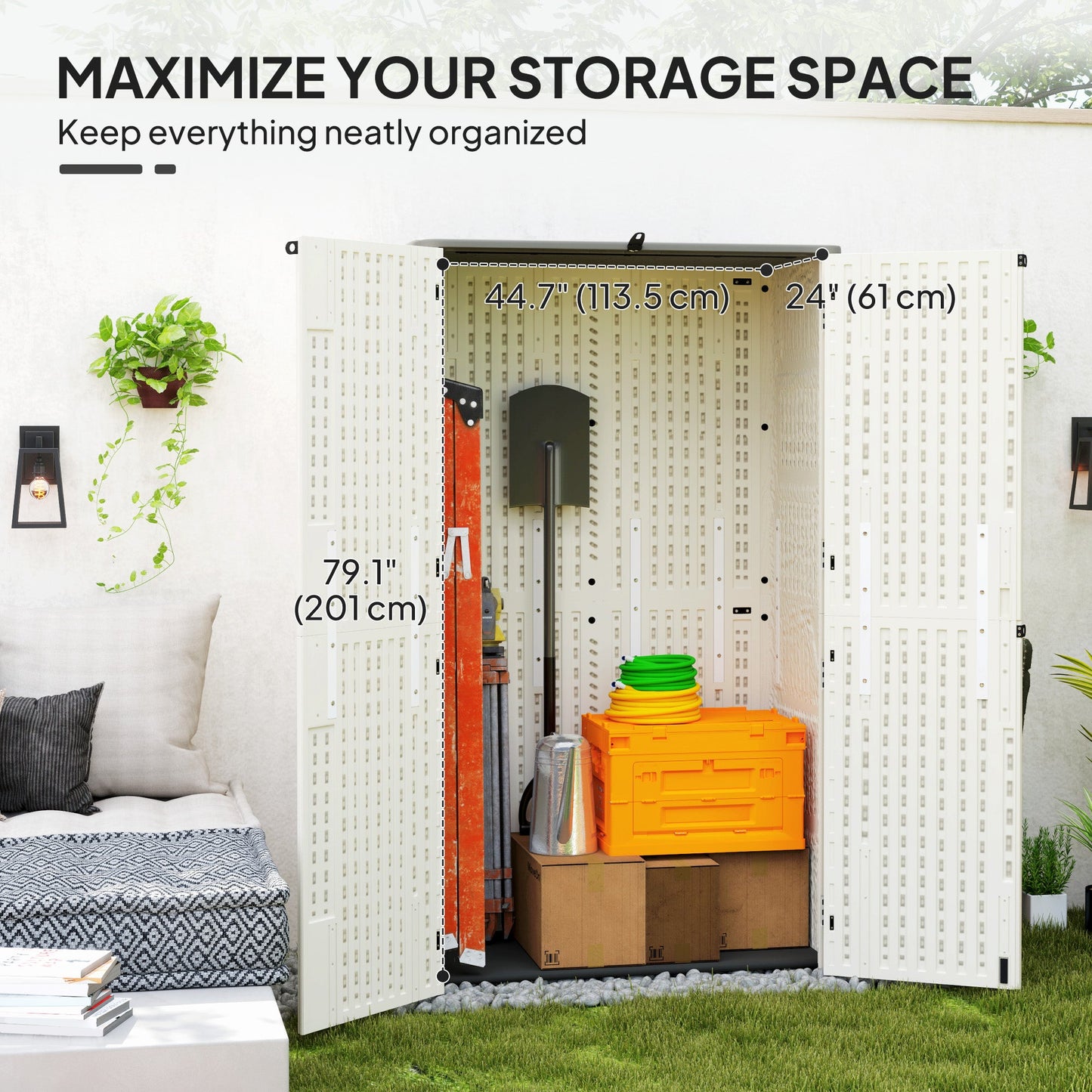 368 Gallon Outdoor Storage Cabinet Deck Box, Waterproof Horizontal Storage Shed with Openable Top and Lockable Doors for Lawnmower, Garbage Bin, Patio Accessories