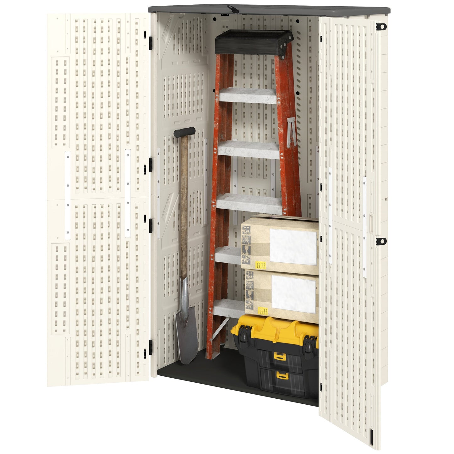 368 Gallon Outdoor Storage Cabinet Deck Box, Waterproof Horizontal Storage Shed with Openable Top and Lockable Doors for Lawnmower, Garbage Bin, Patio Accessories