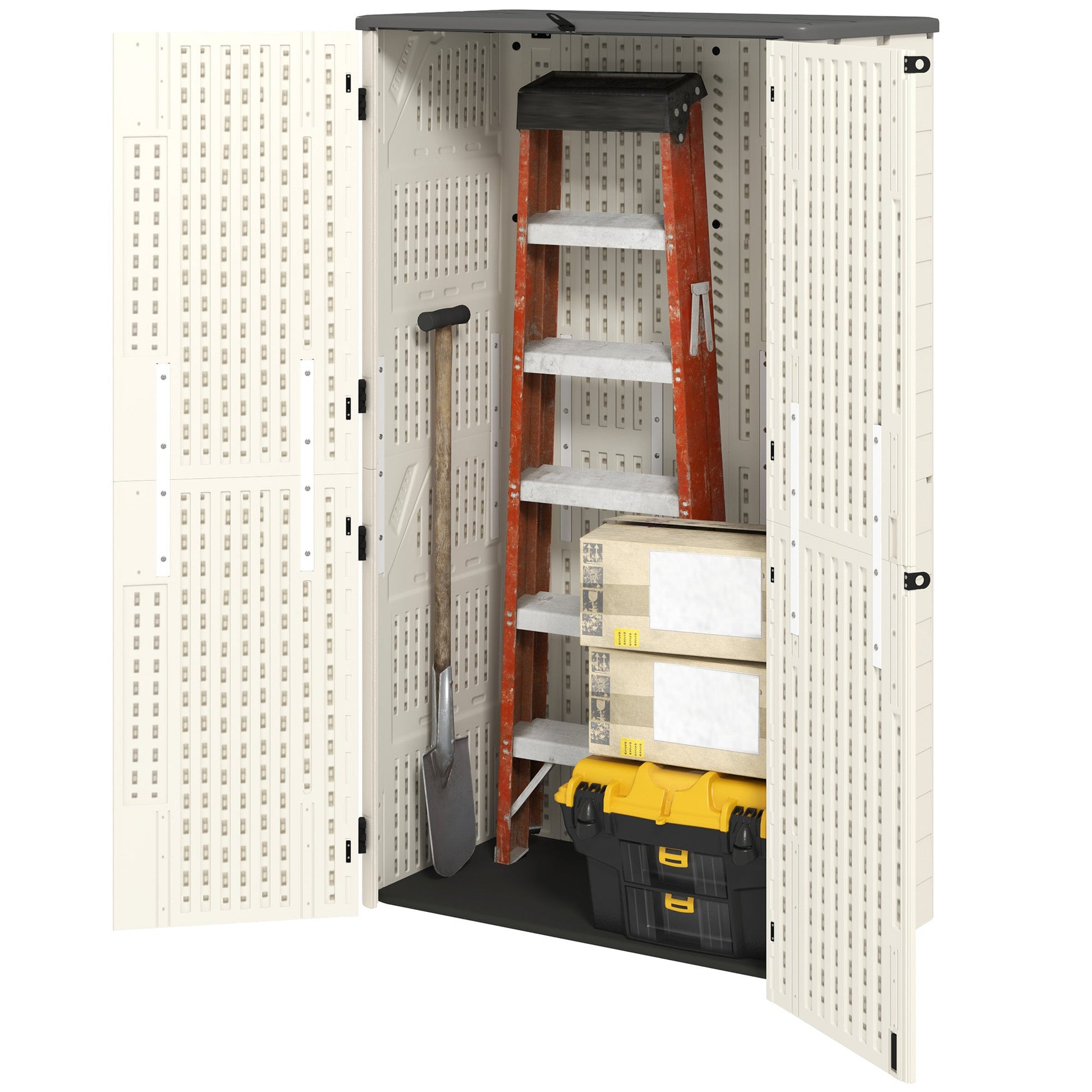 368 Gallon Outdoor Storage Cabinet Deck Box, Waterproof Horizontal Storage Shed with Openable Top and Lockable Doors for Lawnmower, Garbage Bin, Patio Accessories