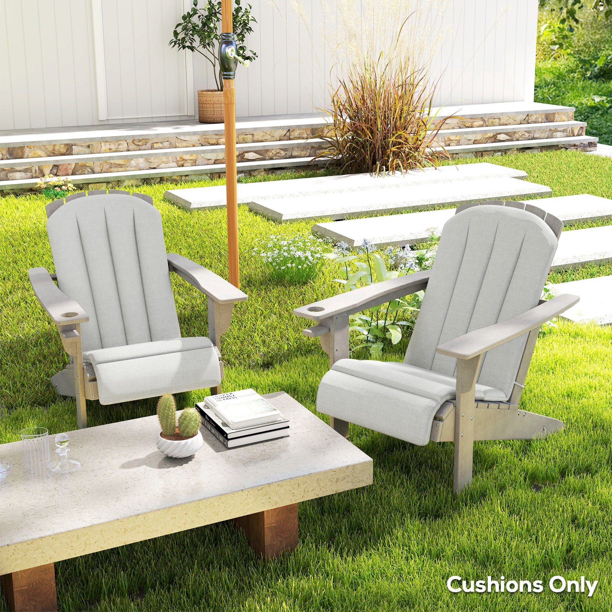 Adirondack Chair Cushion Set of 2, Outdoor Chair Cushions, High Back Patio Chair Cushions with Ties, Non-Slip Replacement Seat Cushion for Patio Furniture, Light Grey