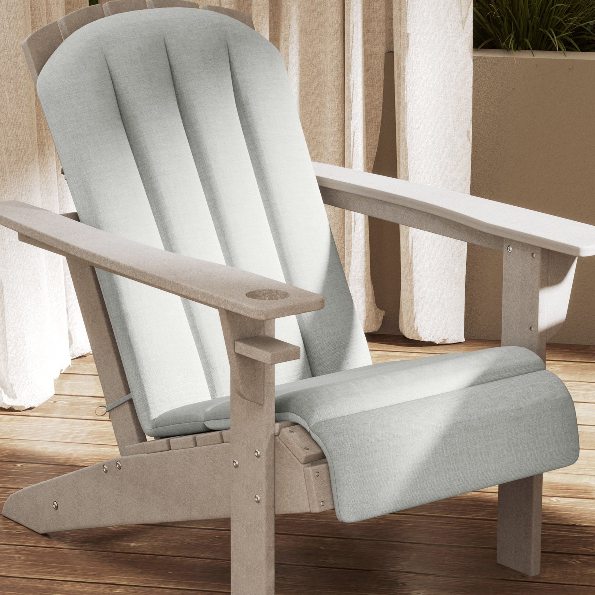 Adirondack Chair Cushion Set of 2, Outdoor Chair Cushions, High Back Patio Chair Cushions with Ties, Non-Slip Replacement Seat Cushion for Patio Furniture, Light Grey