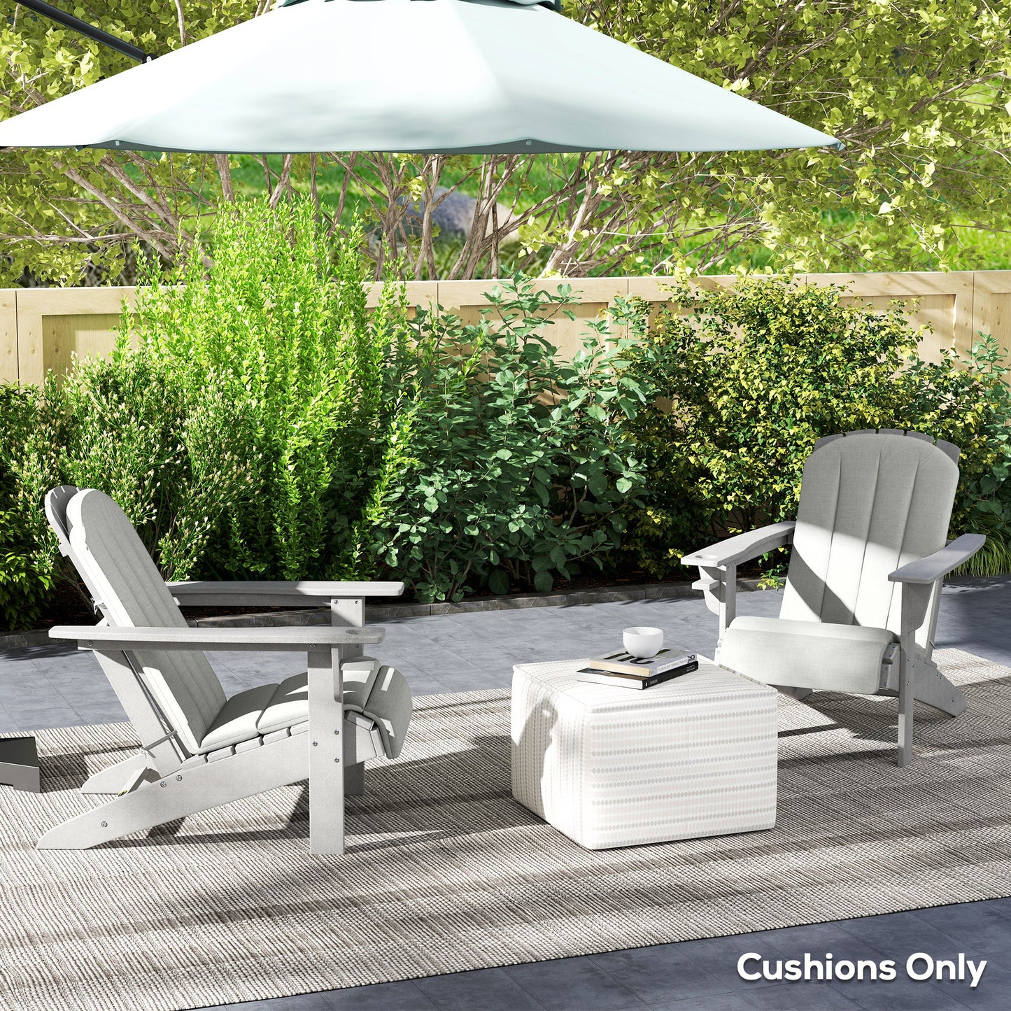 Adirondack Chair Cushion Set of 2, Outdoor Chair Cushions, High Back Patio Chair Cushions with Ties, Non-Slip Replacement Seat Cushion for Patio Furniture, Light Grey
