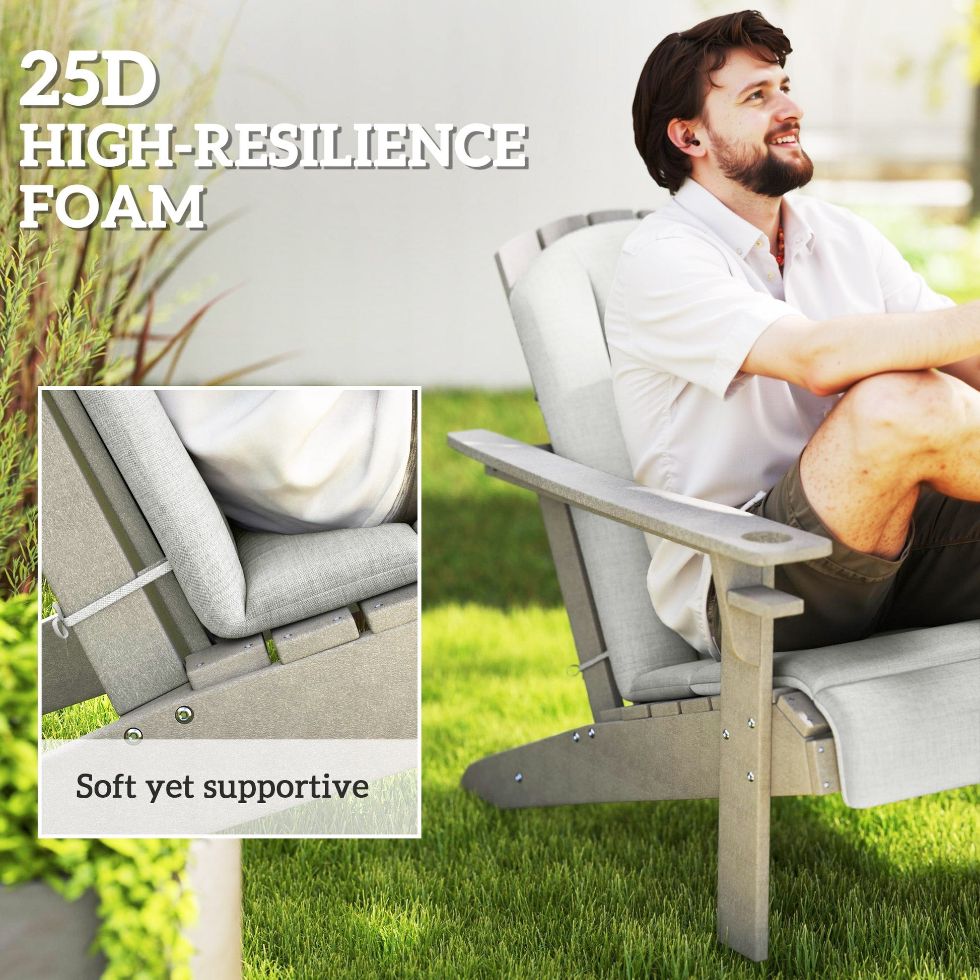 Adirondack Chair Cushion Set of 2, Outdoor Chair Cushions, High Back Patio Chair Cushions with Ties, Non-Slip Replacement Seat Cushion for Patio Furniture, Light Grey