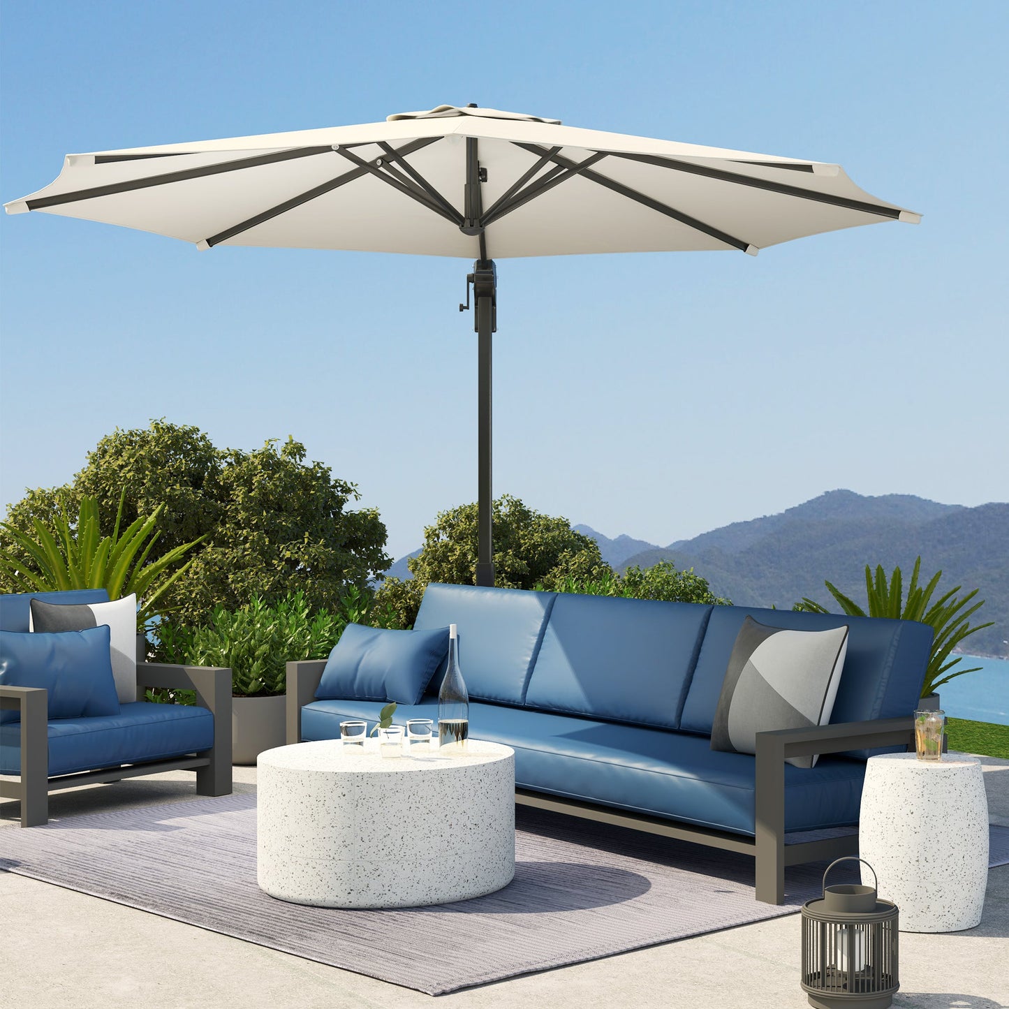 10' Cantilever Patio Umbrella with 360° Rotation and Tilt Adjustment, Hanging Offset Outdoor Umbrella with Aluminium Pole Polyester Shade for Garden Deck Pool, Cream White
