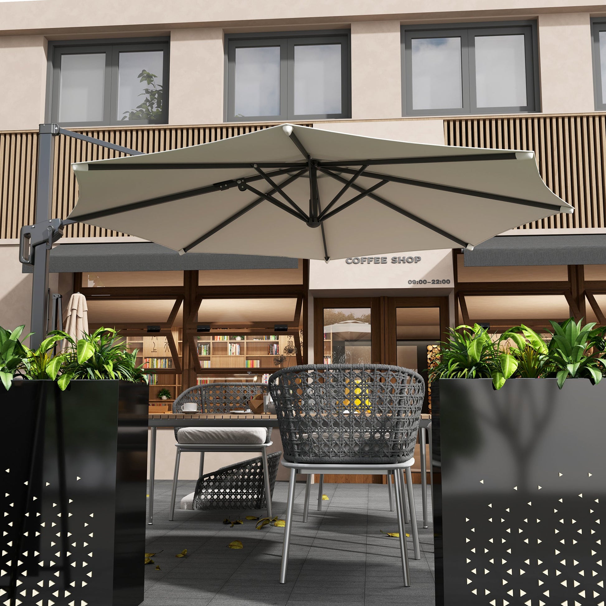 10' Cantilever Patio Umbrella with 360° Rotation and Tilt Adjustment, Hanging Offset Outdoor Umbrella with Aluminium Pole Polyester Shade for Garden Deck Pool, Cream White