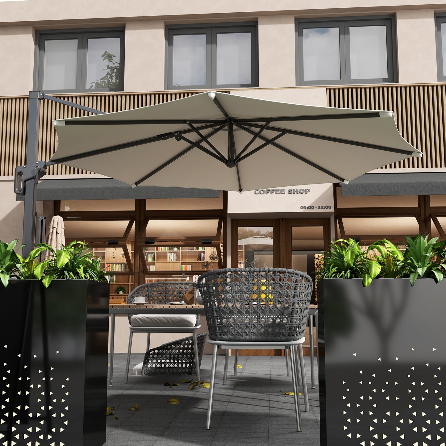 10' Cantilever Patio Umbrella with 360° Rotation and Tilt Adjustment, Hanging Offset Outdoor Umbrella with Aluminium Pole Polyester Shade for Garden Deck Pool, Cream White