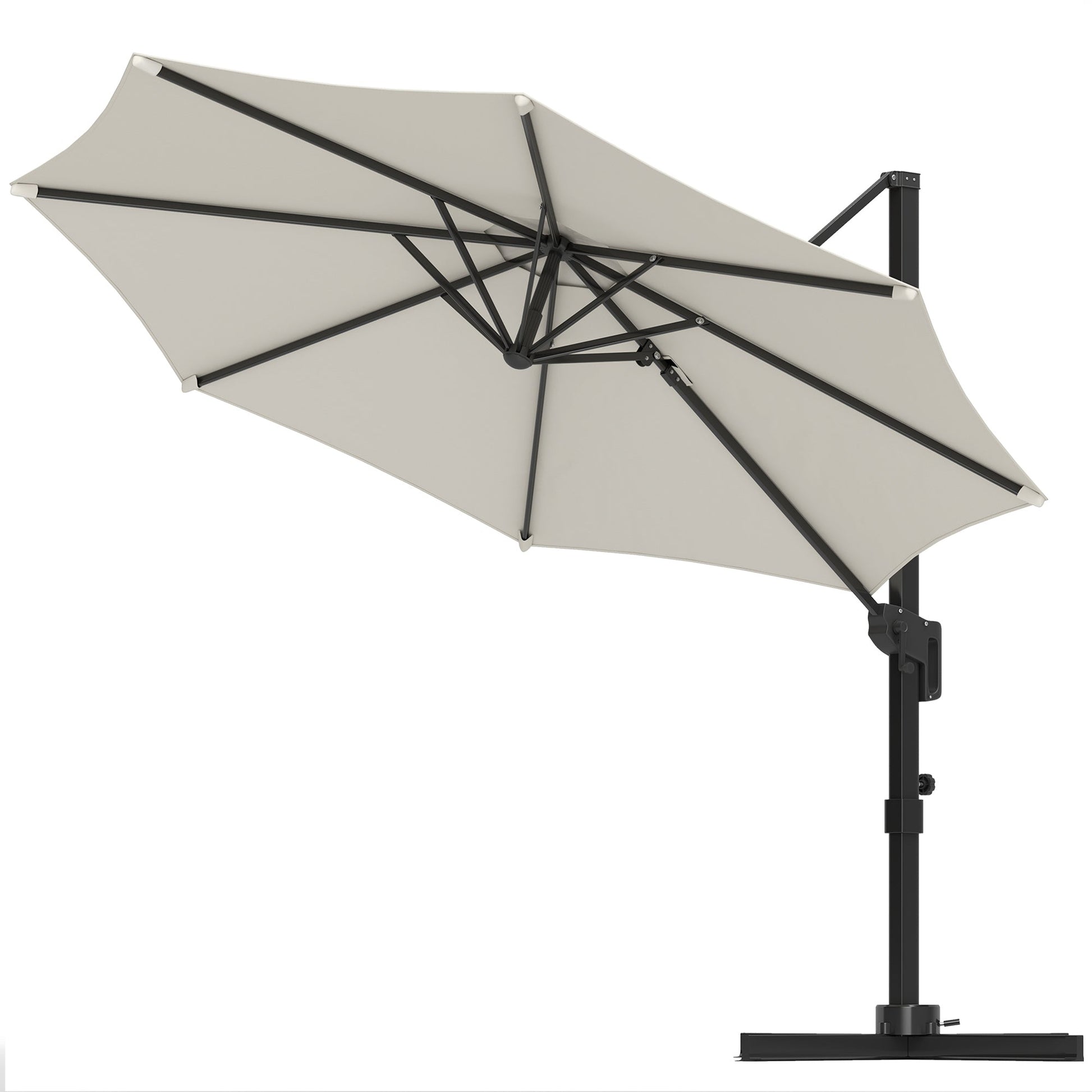 10' Cantilever Patio Umbrella with 360° Rotation and Tilt Adjustment, Hanging Offset Outdoor Umbrella with Aluminium Pole Polyester Shade for Garden Deck Pool, Cream White