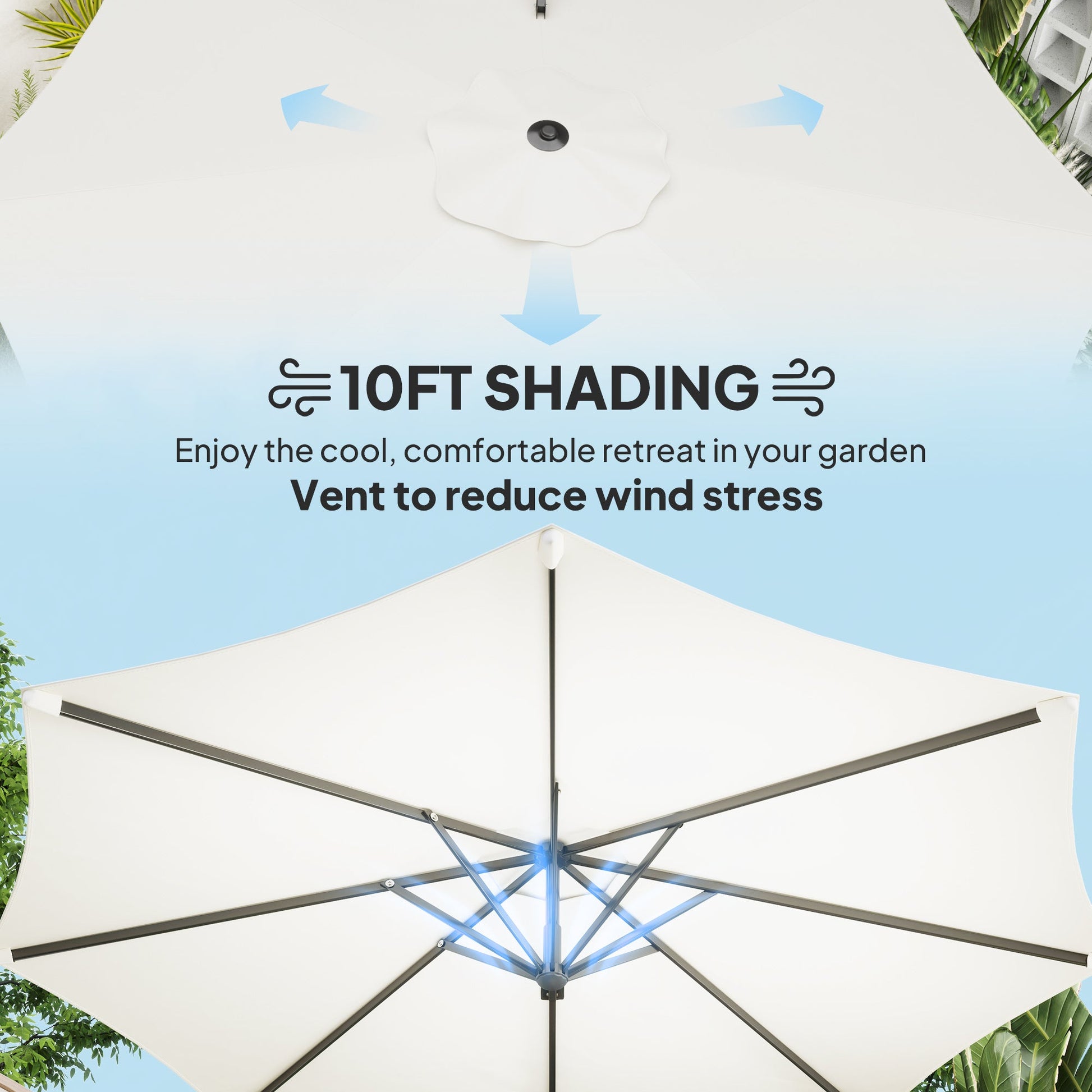 10' Cantilever Patio Umbrella with 360° Rotation and Tilt Adjustment, Hanging Offset Outdoor Umbrella with Aluminium Pole Polyester Shade for Garden Deck Pool, Cream White