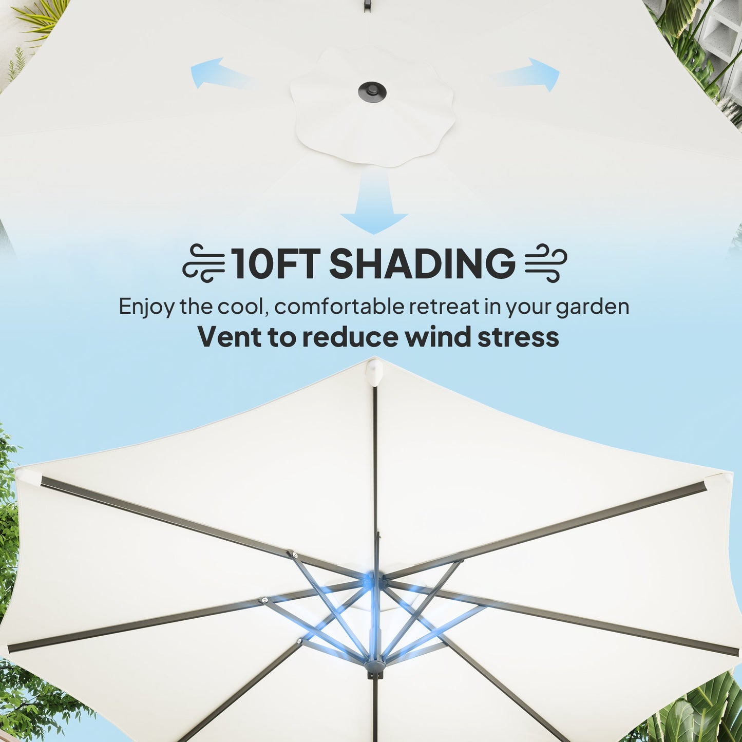10' Cantilever Patio Umbrella with 360° Rotation and Tilt Adjustment, Hanging Offset Outdoor Umbrella with Aluminium Pole Polyester Shade for Garden Deck Pool, Cream White