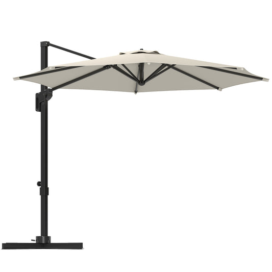 10' Cantilever Patio Umbrella with 360° Rotation and Tilt Adjustment, Hanging Offset Outdoor Umbrella with Aluminium Pole Polyester Shade for Garden Deck Pool, Cream White
