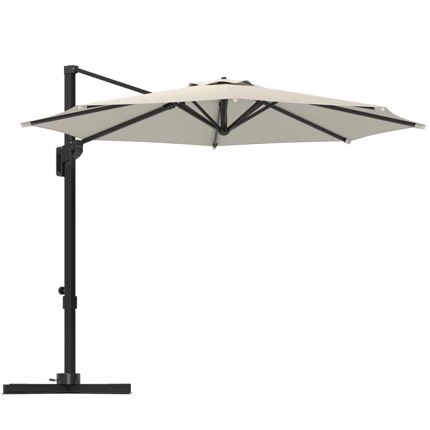 10' Cantilever Patio Umbrella with 360° Rotation and Tilt Adjustment, Hanging Offset Outdoor Umbrella with Aluminium Pole Polyester Shade for Garden Deck Pool, Cream White