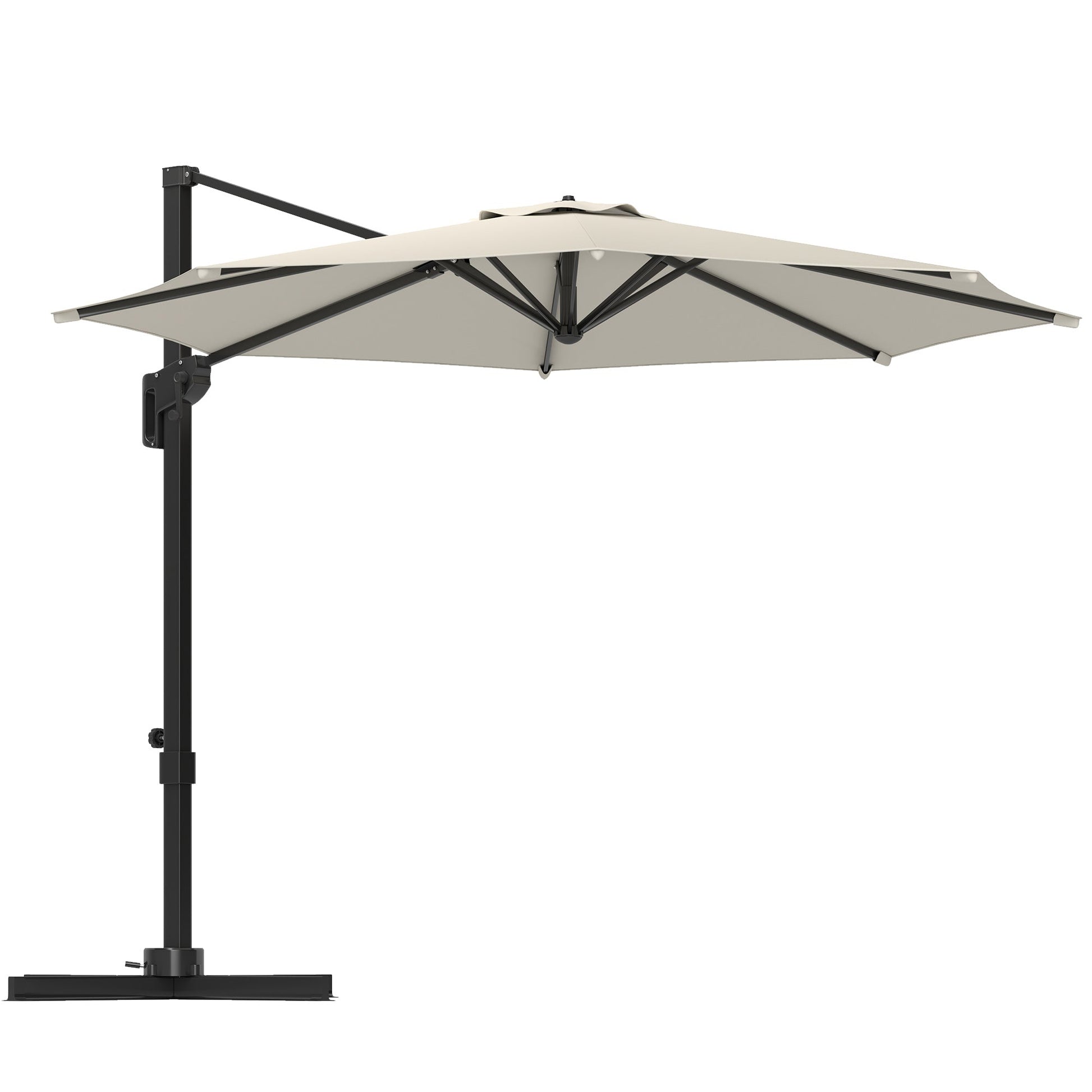 10' Cantilever Patio Umbrella with 360° Rotation and Tilt Adjustment, Hanging Offset Outdoor Umbrella with Aluminium Pole Polyester Shade for Garden Deck Pool, Cream White