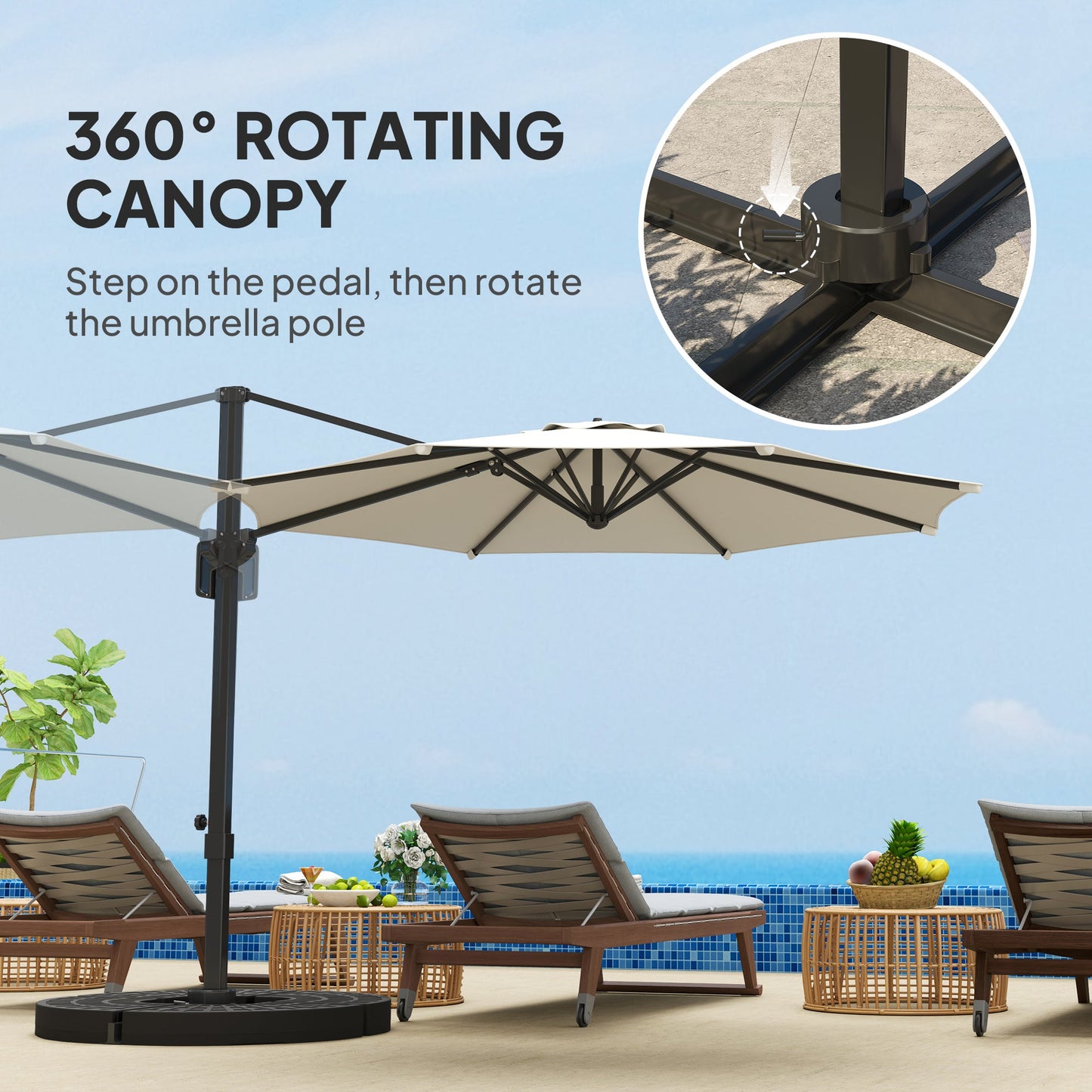 10' Cantilever Patio Umbrella with 360° Rotation and Tilt Adjustment, Hanging Offset Outdoor Umbrella with Aluminium Pole Polyester Shade for Garden Deck Pool, Cream White