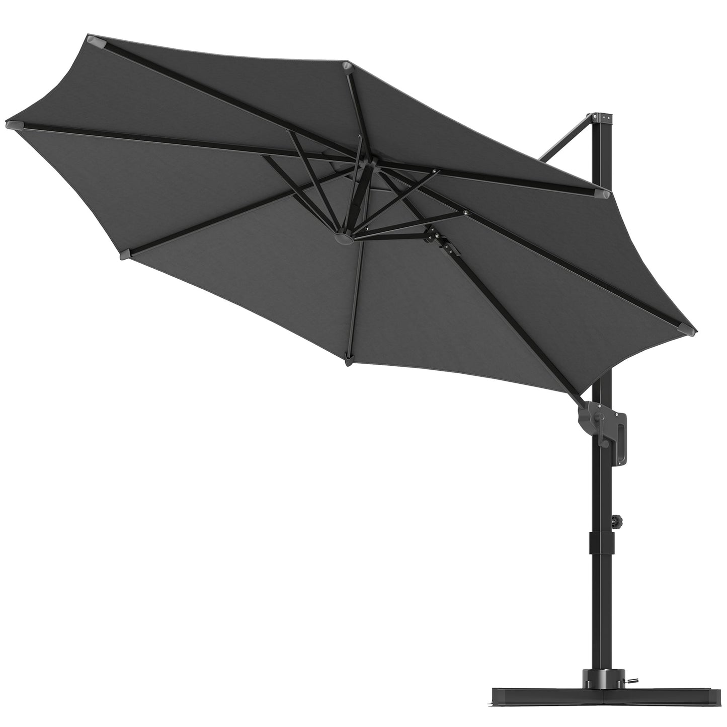 10' Cantilever Patio Umbrella with 360° Rotation and Tilt Adjustment, Hanging Offset Outdoor Umbrella with Aluminium Pole Polyester Shade for Garden Deck Pool, Grey