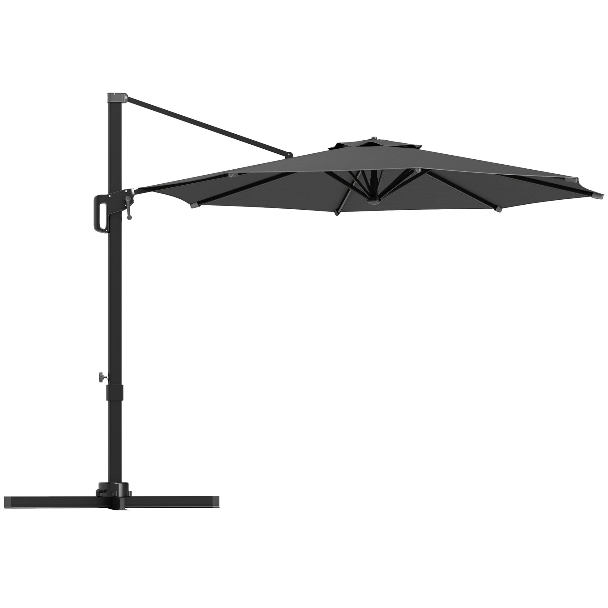 10' Cantilever Patio Umbrella with 360° Rotation and Tilt Adjustment, Hanging Offset Outdoor Umbrella with Aluminium Pole Polyester Shade for Garden Deck Pool, Grey