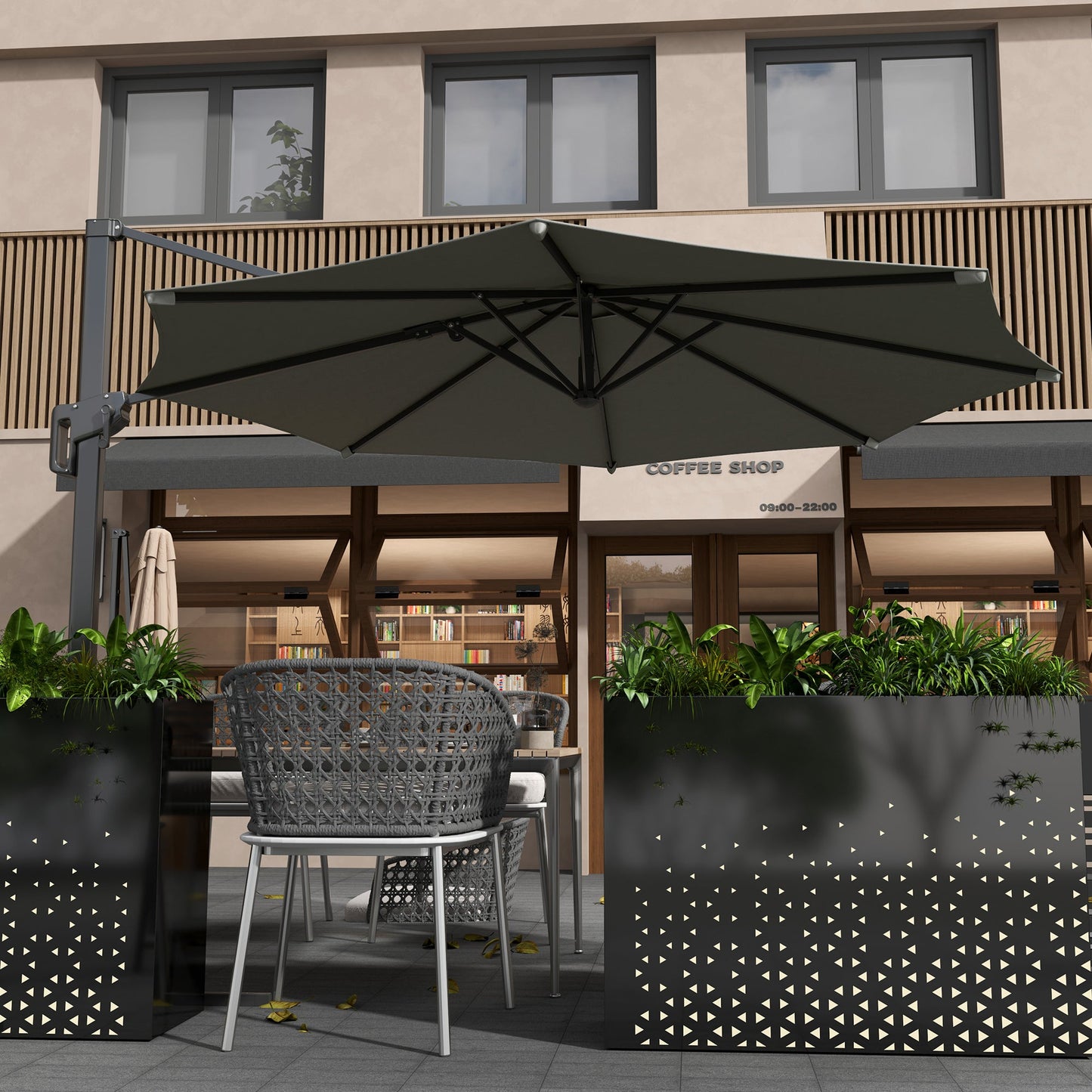 10' Cantilever Patio Umbrella with 360° Rotation and Tilt Adjustment, Hanging Offset Outdoor Umbrella with Aluminium Pole Polyester Shade for Garden Deck Pool, Grey