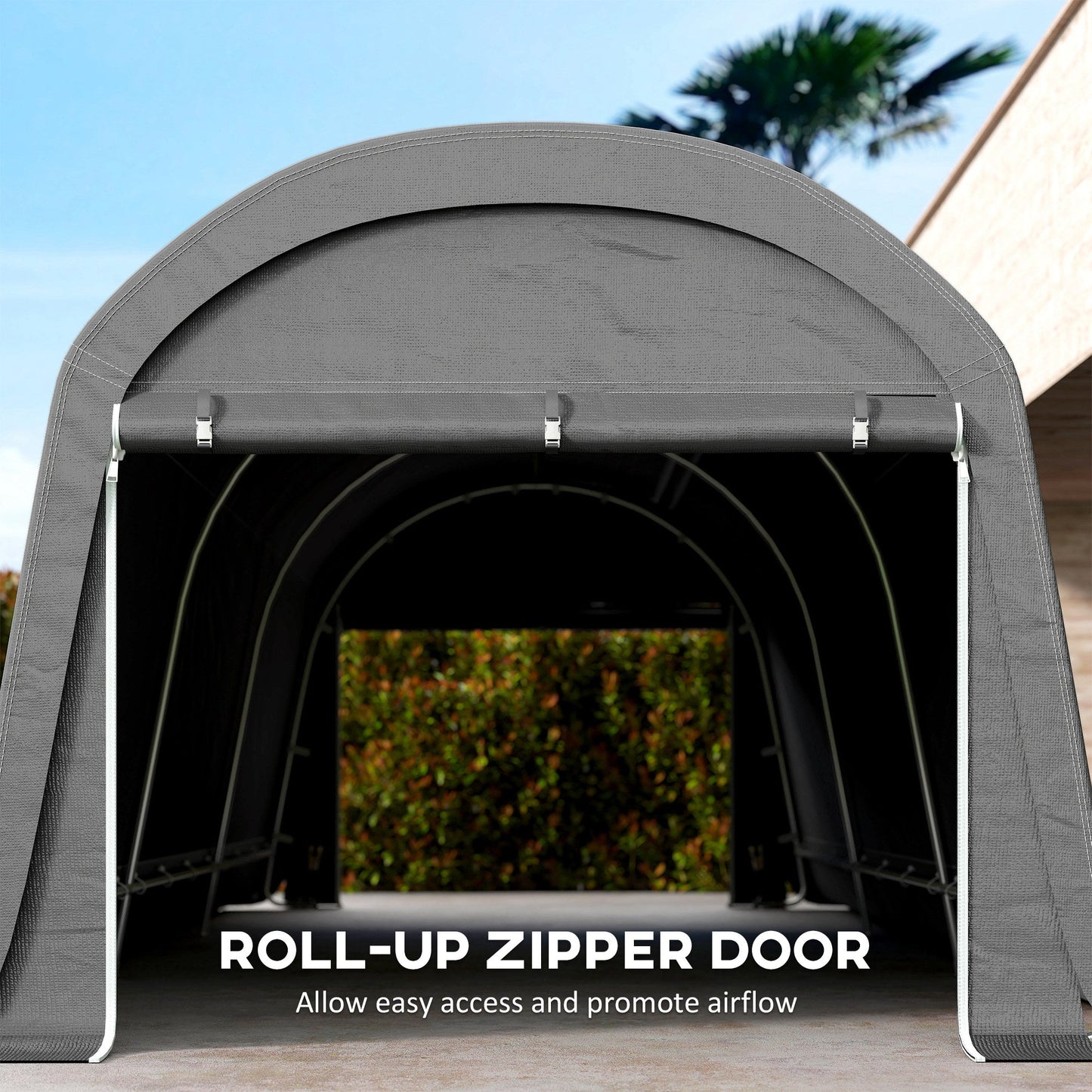 10' x 20' Portable Shed, Waterproof Motorcycle Bike Tent with Roll-up Zipper Door, Galvanised Steel Frame, Outdoor Storage Shed for Garden Tools, Dark Grey