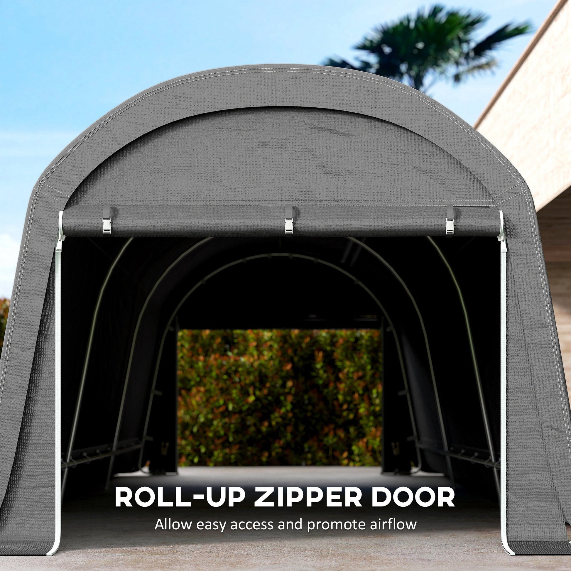 10' x 20' Portable Shed, Waterproof Motorcycle Bike Tent with Roll-up Zipper Door, Galvanised Steel Frame, Outdoor Storage Shed for Garden Tools, Dark Grey