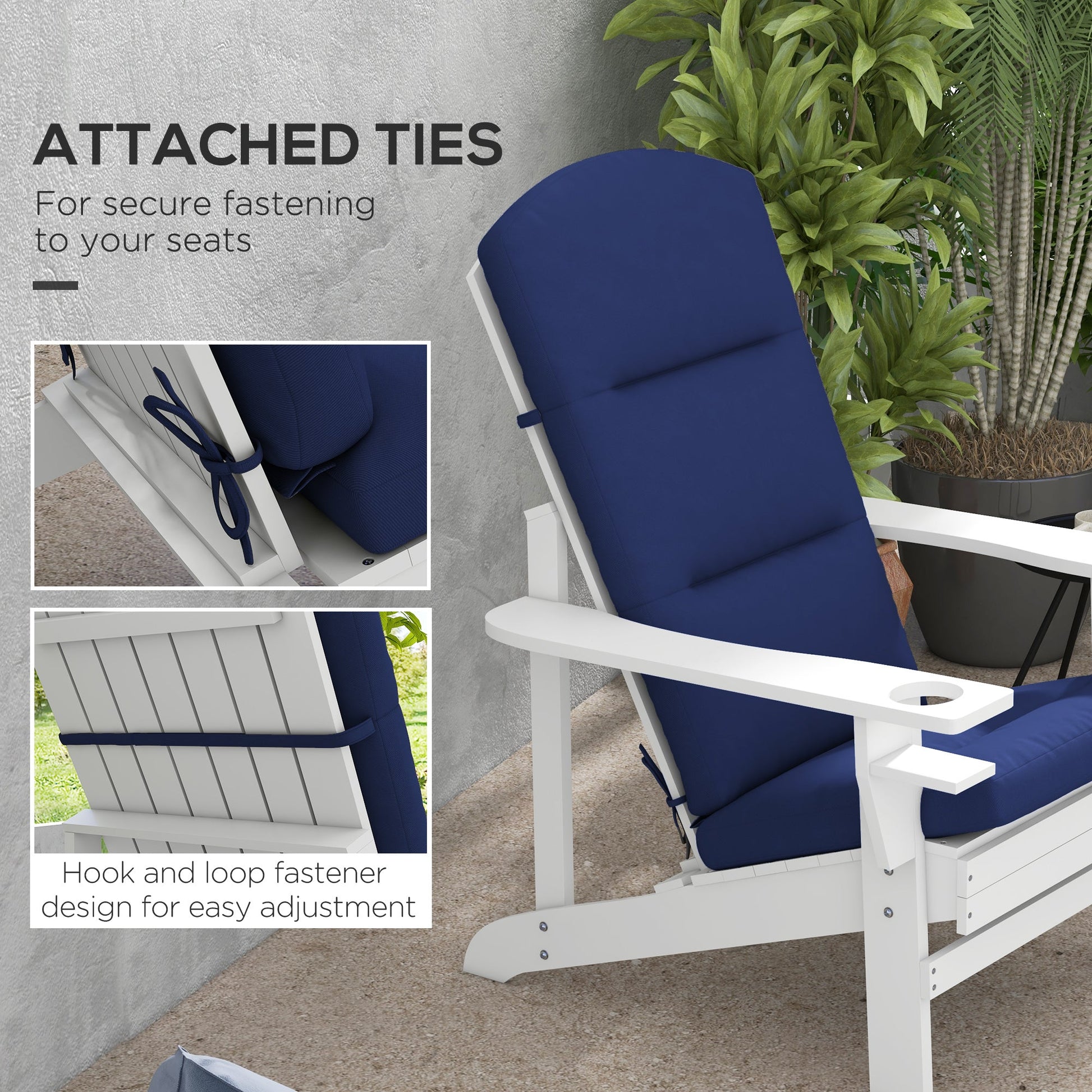 Outdoor Adirondack Chair Muskoka Chair Cushion, Patio Chair Cushion with Back Cushion and Ties, Water Repellent Replacement Seat Pads for Fire Pit Chairs, Blue