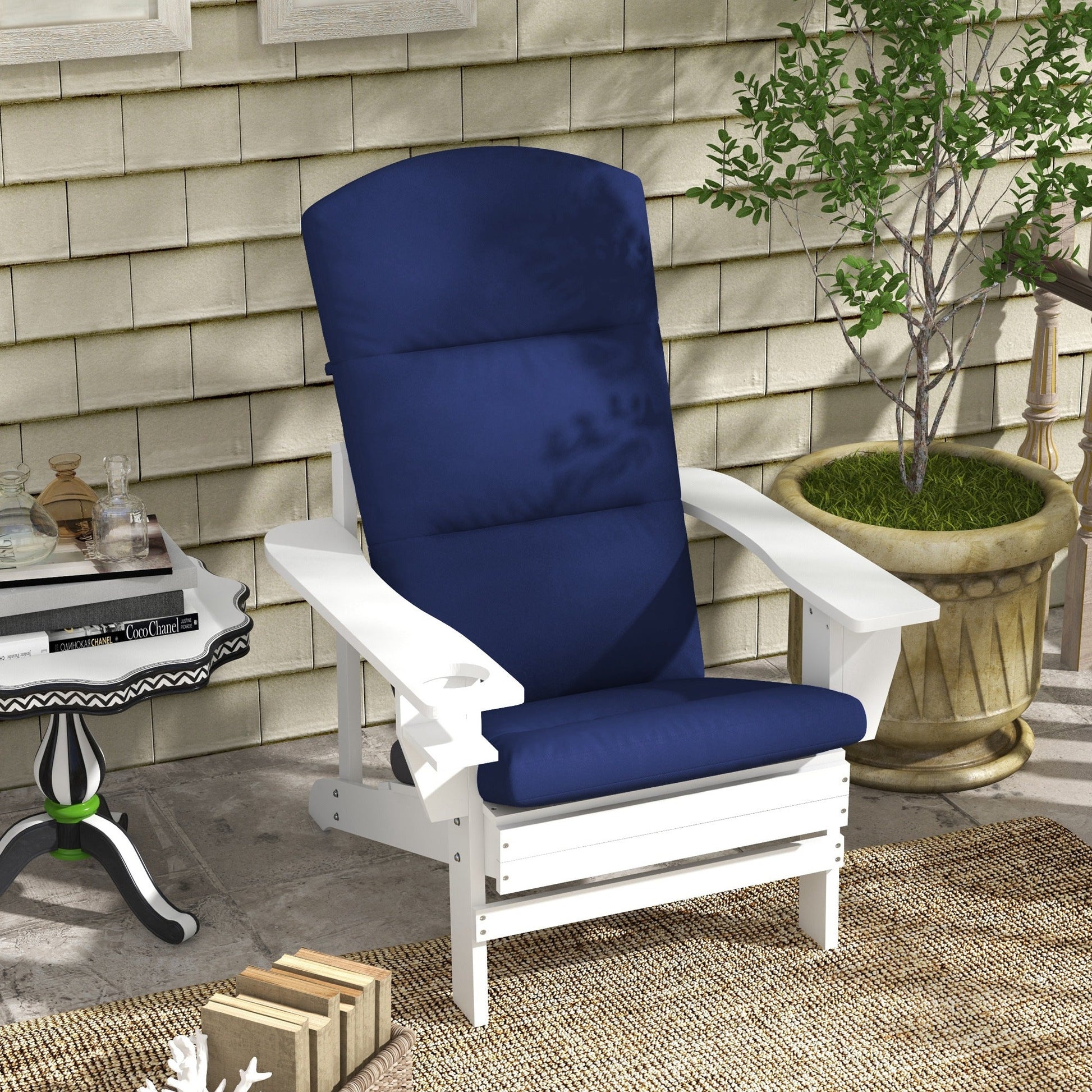 Outdoor Adirondack Chair Muskoka Chair Cushion, Patio Chair Cushion with Back Cushion and Ties, Water Repellent Replacement Seat Pads for Fire Pit Chairs, Blue