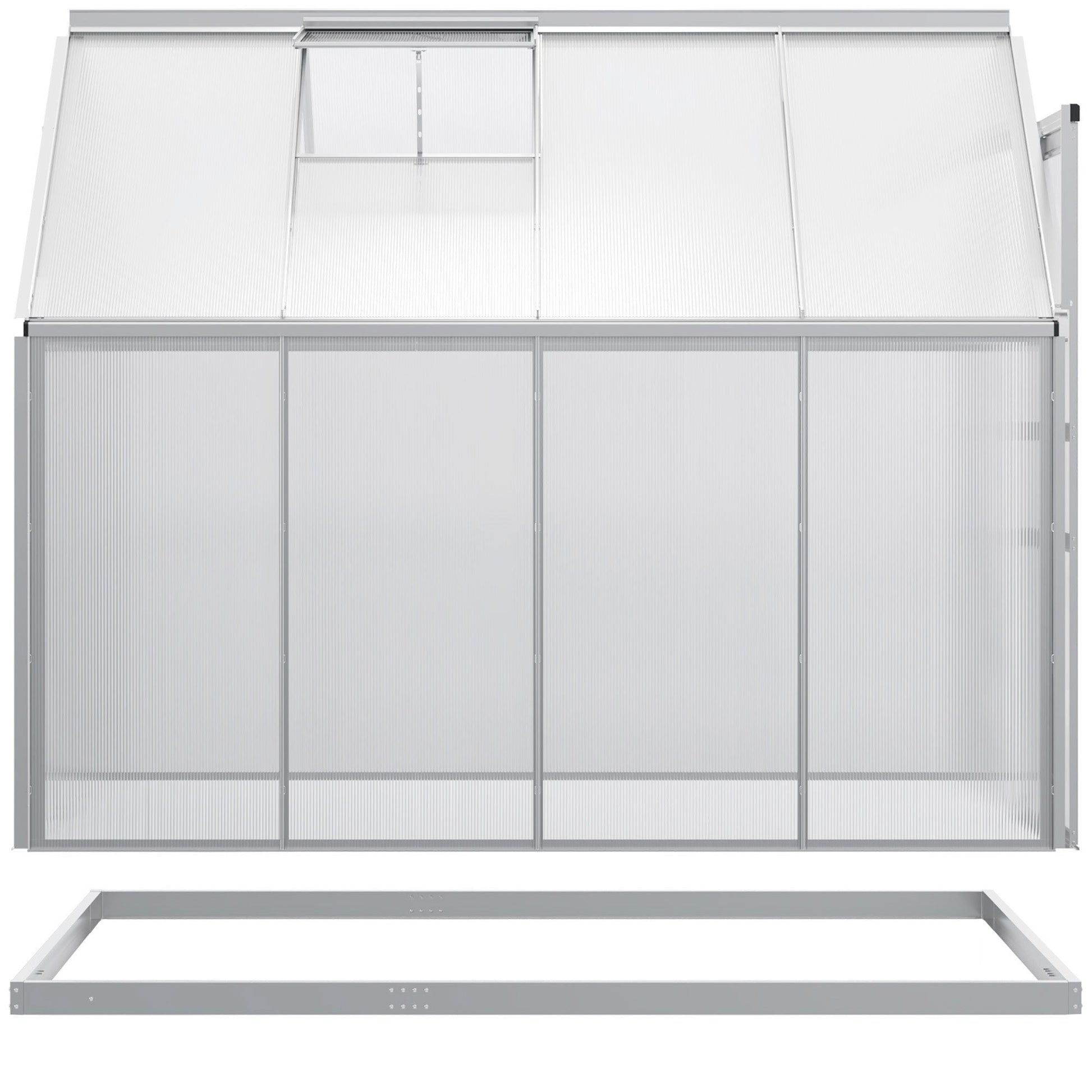 6' x 8' x 6.5' Polycarbonate Greenhouse, Walk-in Green House with Adjustable Roof Vent, Galvanized Base, Sliding Door and Rain Gutter for Outdoor, Garden, Backyard, Clear
